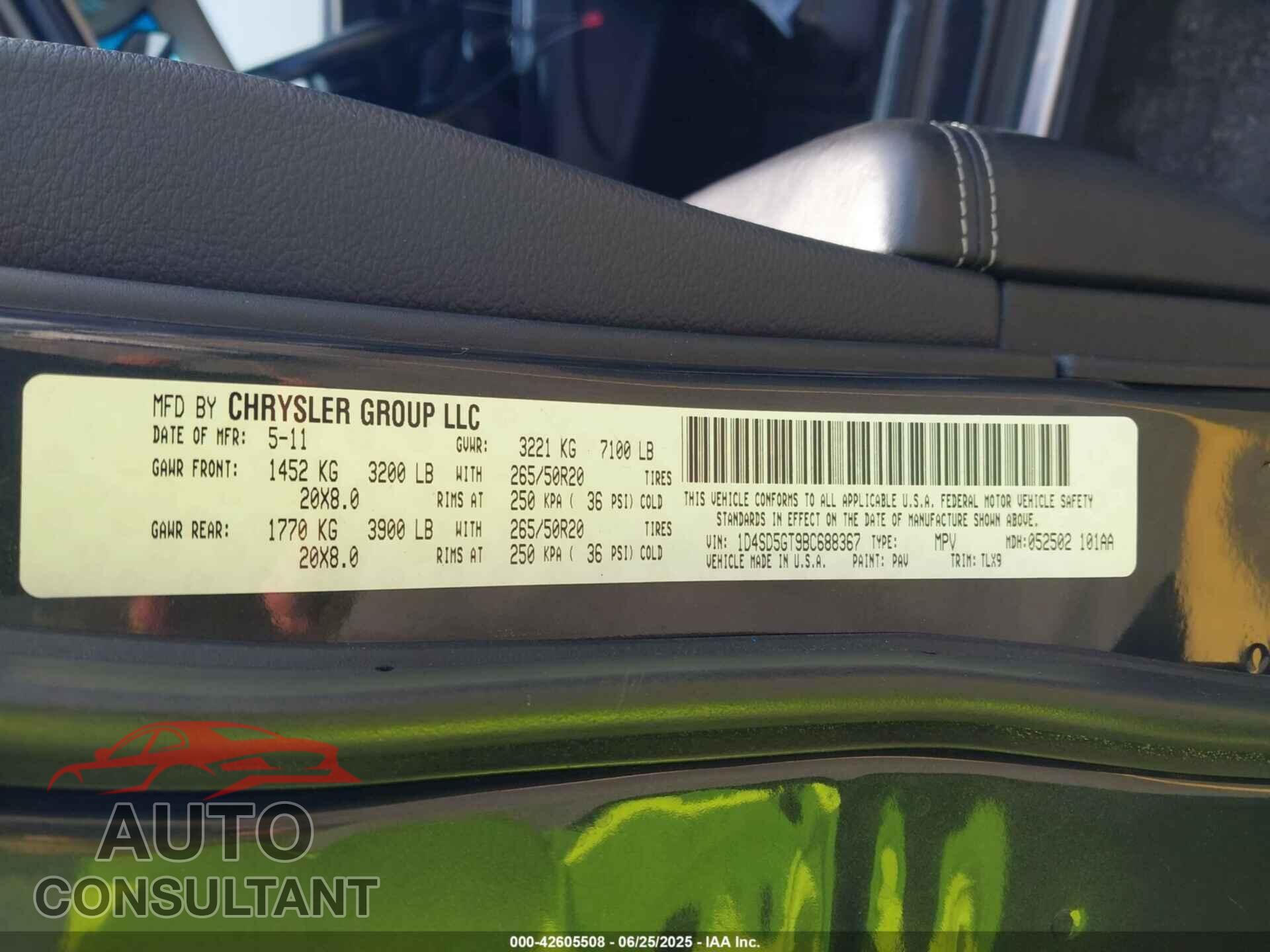 DODGE DURANGO 2011 - 1D4SD5GT9BC688367