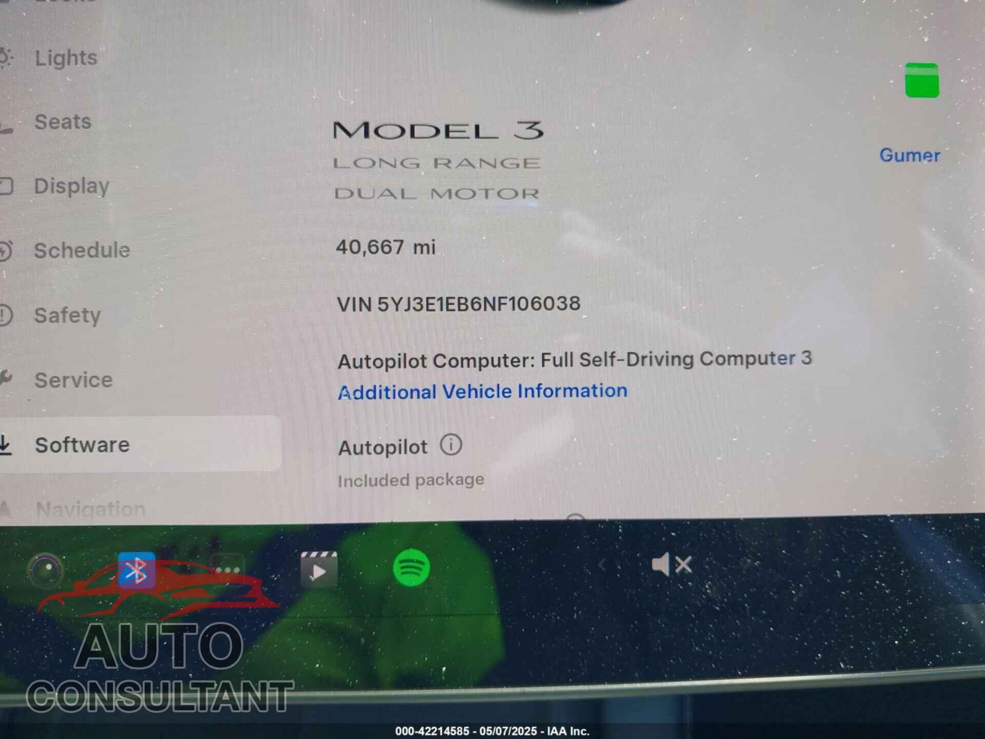 TESLA MODEL 3 2022 - 5YJ3E1EB6NF106038