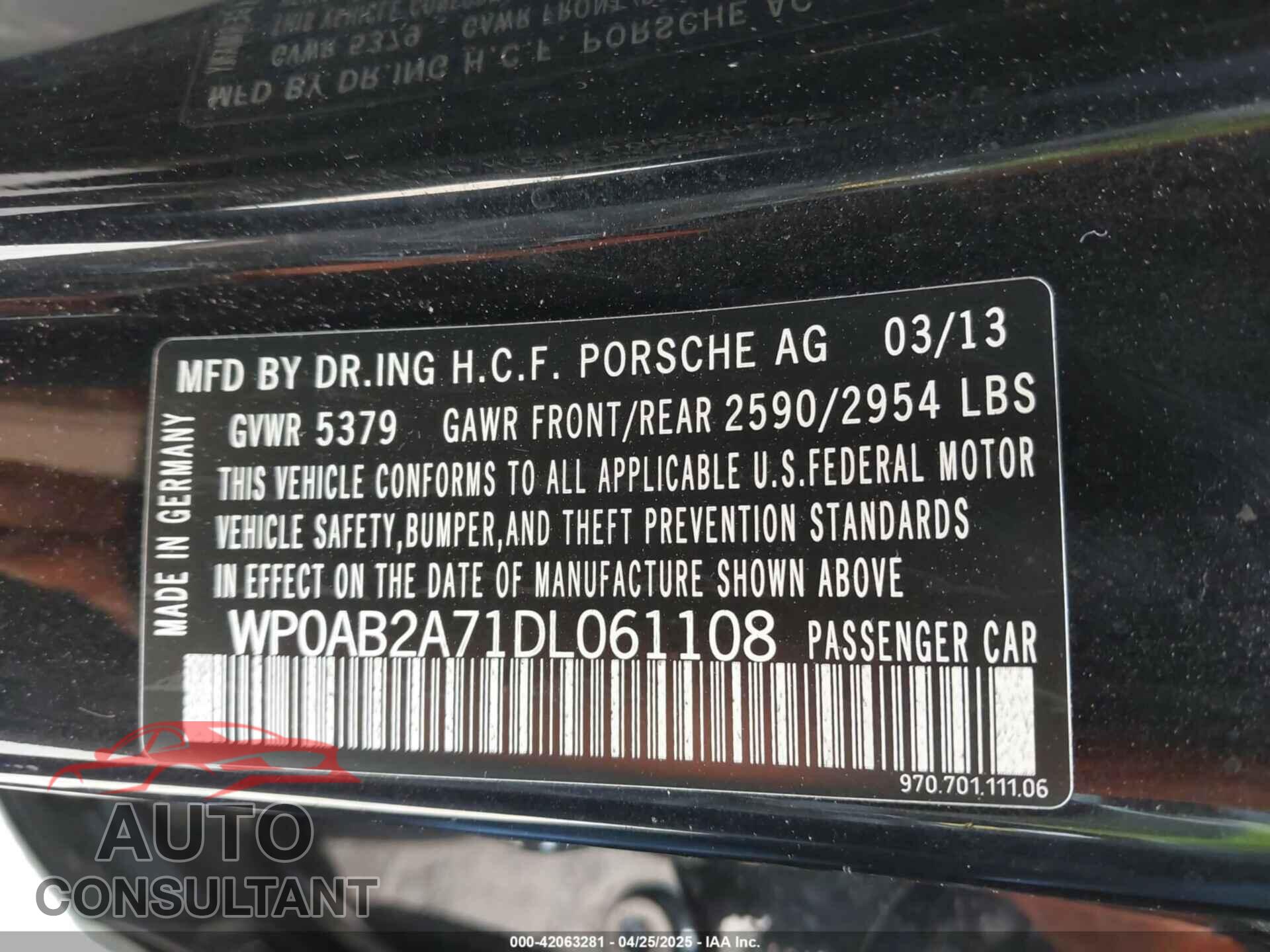 PORSCHE PANAMERA 2013 - WP0AB2A71DL061108