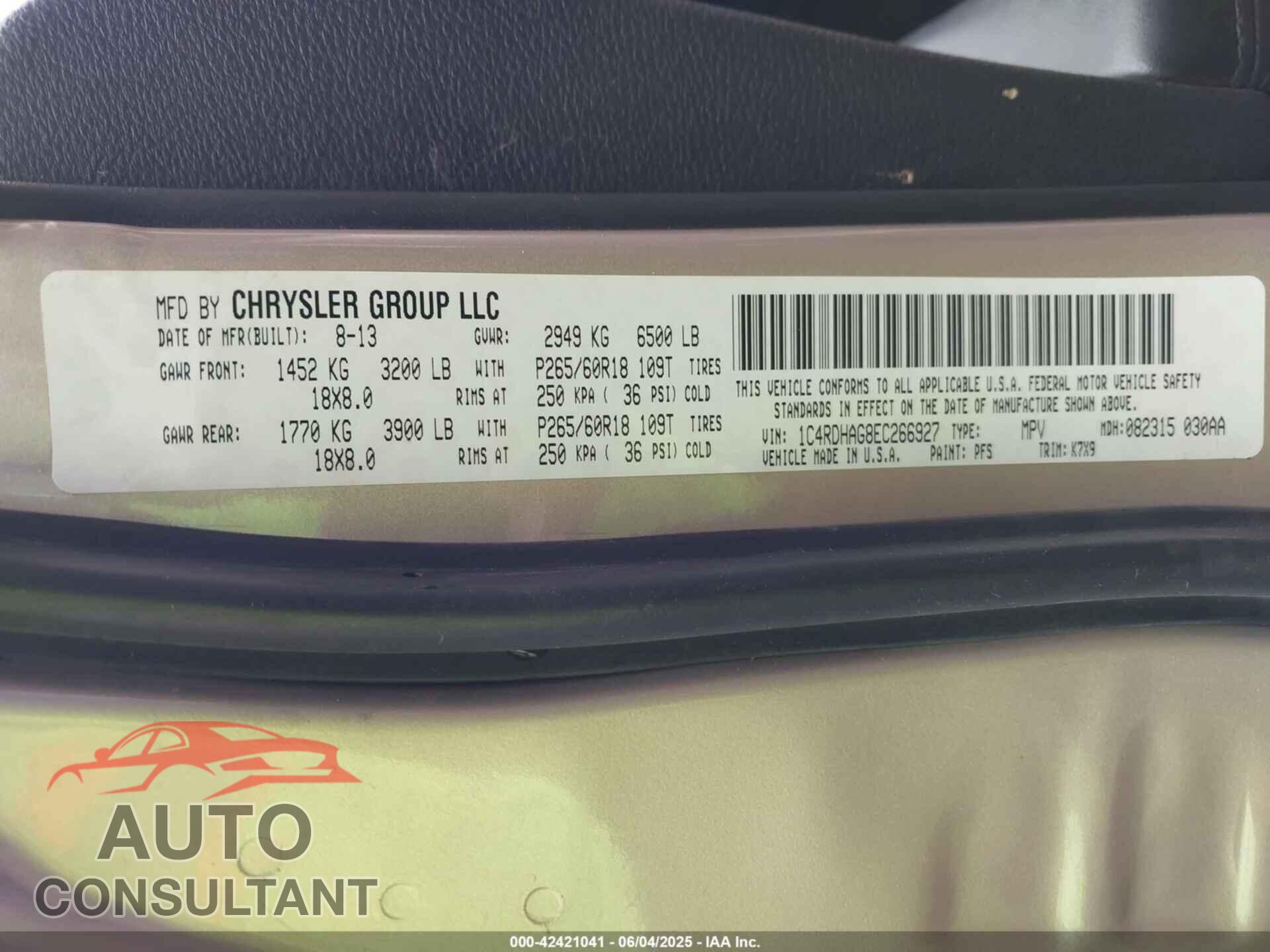 DODGE DURANGO 2014 - 1C4RDHAG8EC266927