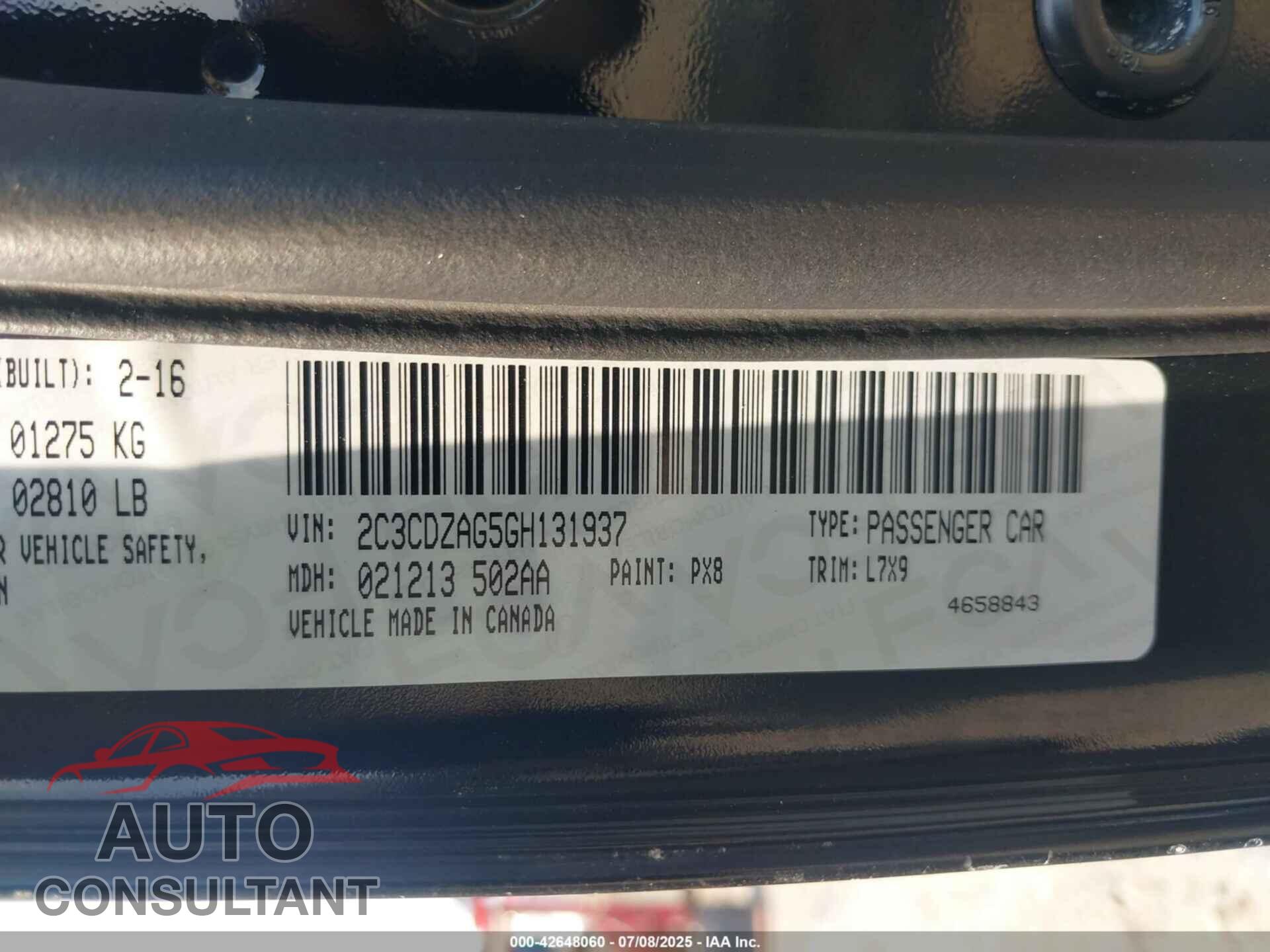 DODGE CHALLENGER 2016 - 2C3CDZAG5GH131937