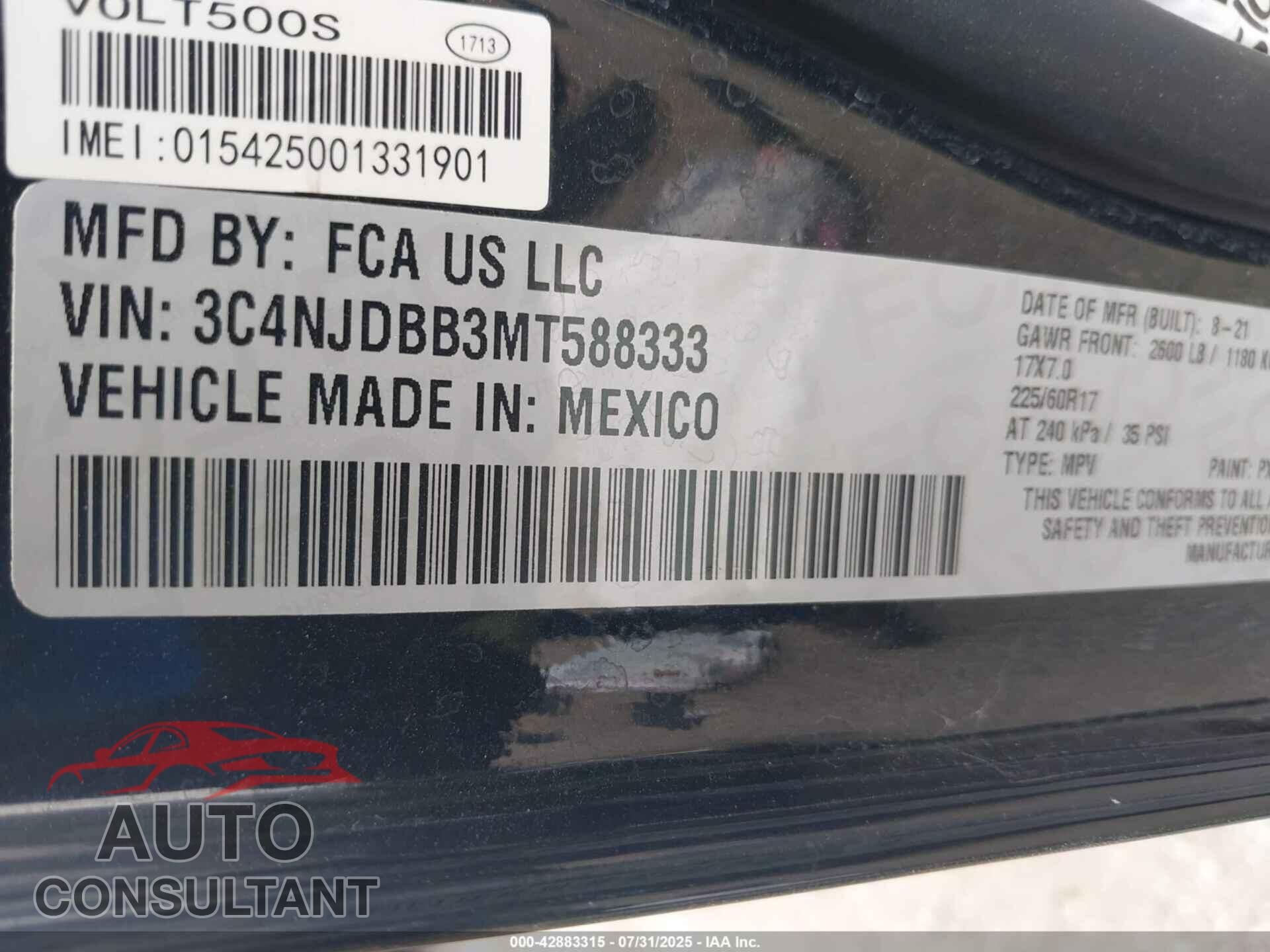 JEEP COMPASS 2021 - 3C4NJDBB3MT588333
