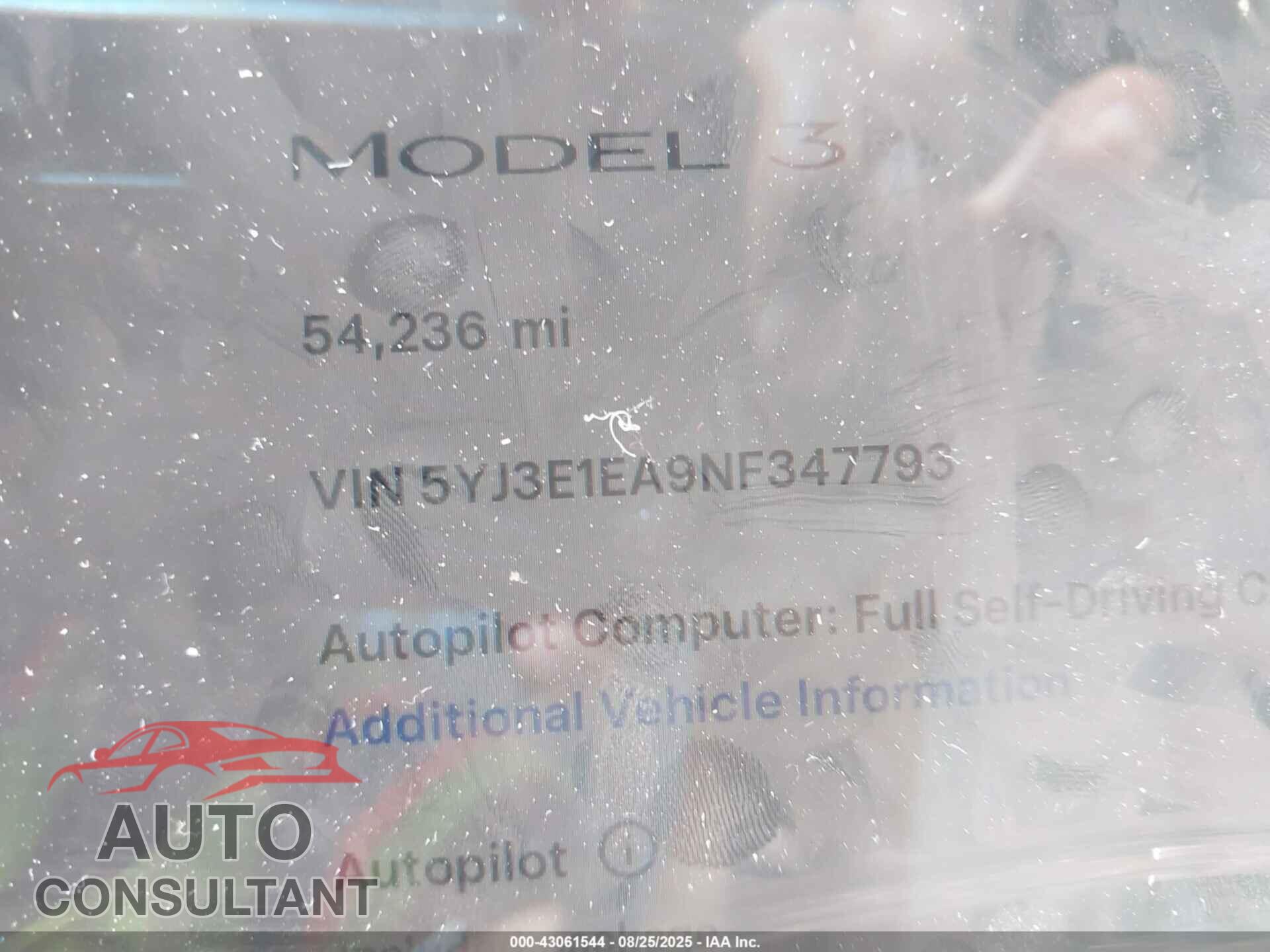 TESLA MODEL 3 2022 - 5YJ3E1EA9NF347793