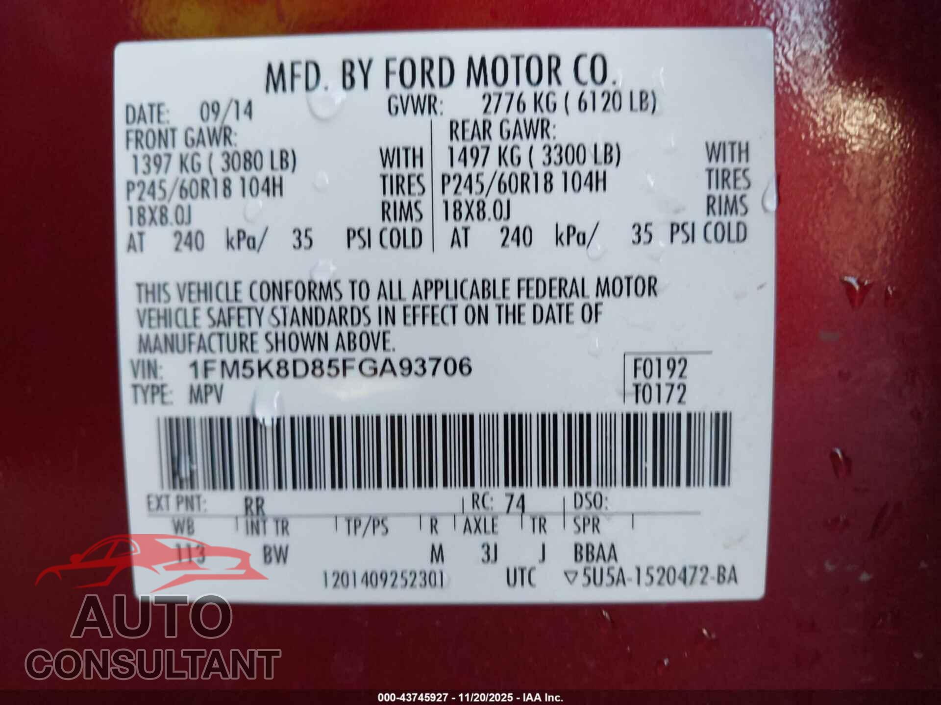FORD EXPLORER 2015 - 1FM5K8D85FGA93706