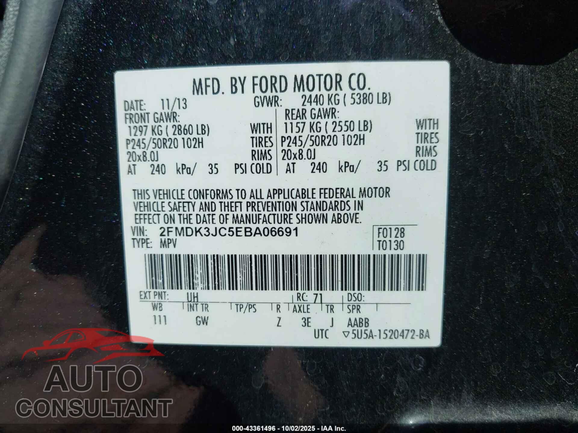 FORD EDGE 2014 - 2FMDK3JC5EBA06691