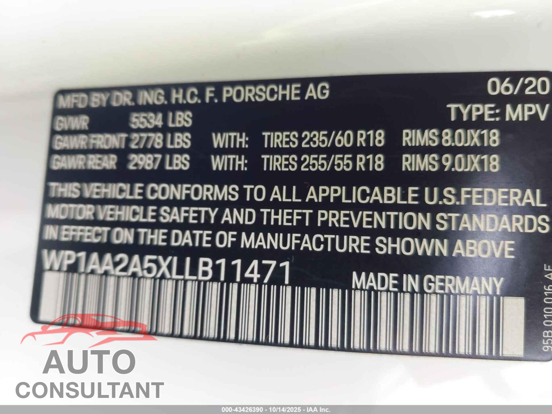 PORSCHE MACAN 2020 - WP1AA2A5XLLB11471