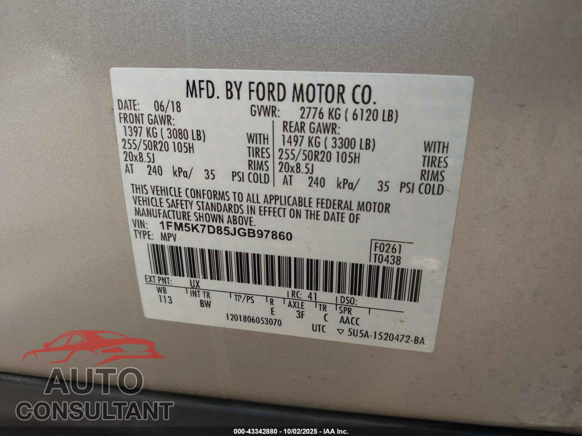 FORD EXPLORER 2018 - 1FM5K7D85JGB97860