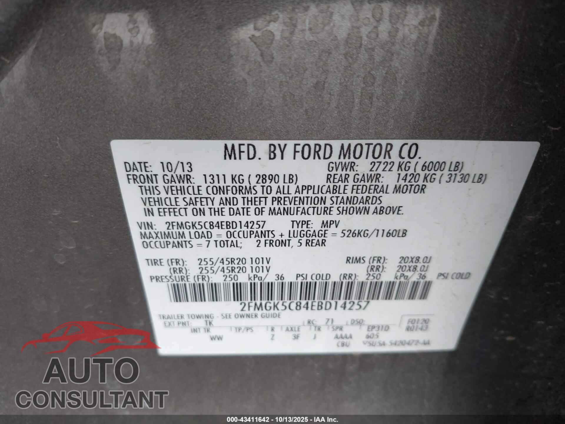 FORD FLEX 2014 - 2FMGK5C84EBD14257