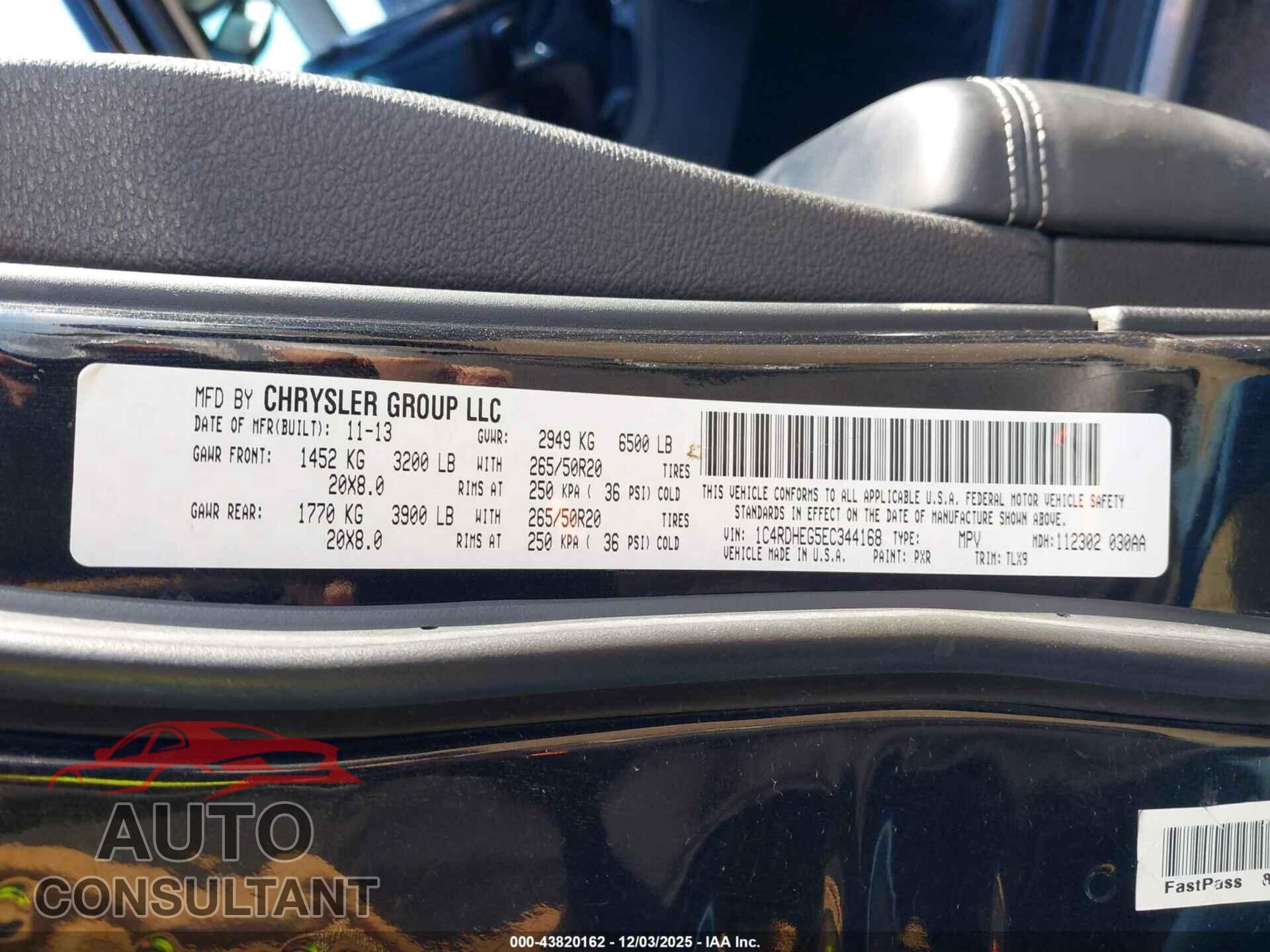 DODGE DURANGO 2014 - 1C4RDHEG5EC344168