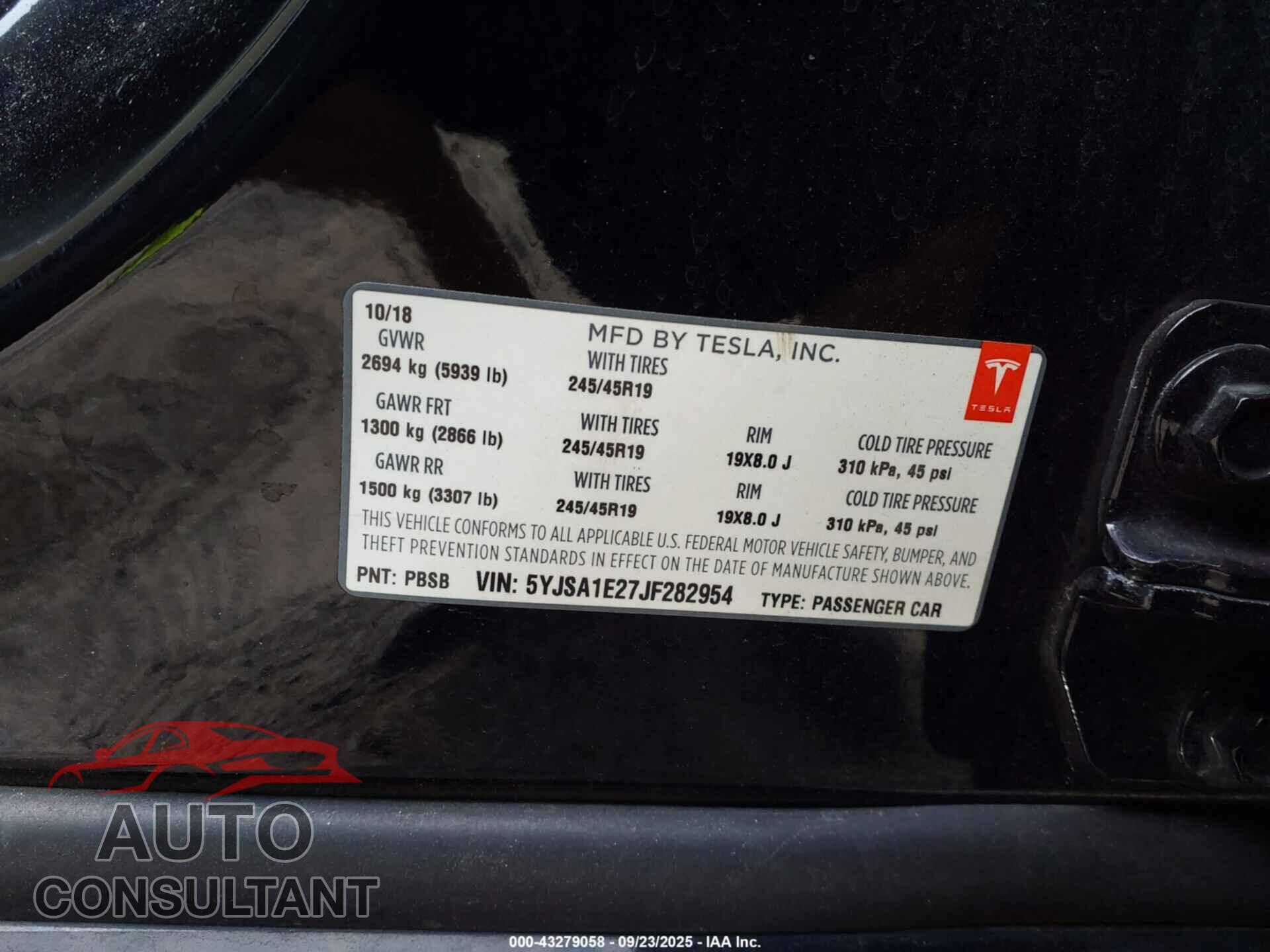TESLA MODEL S 2018 - 5YJSA1E27JF282954