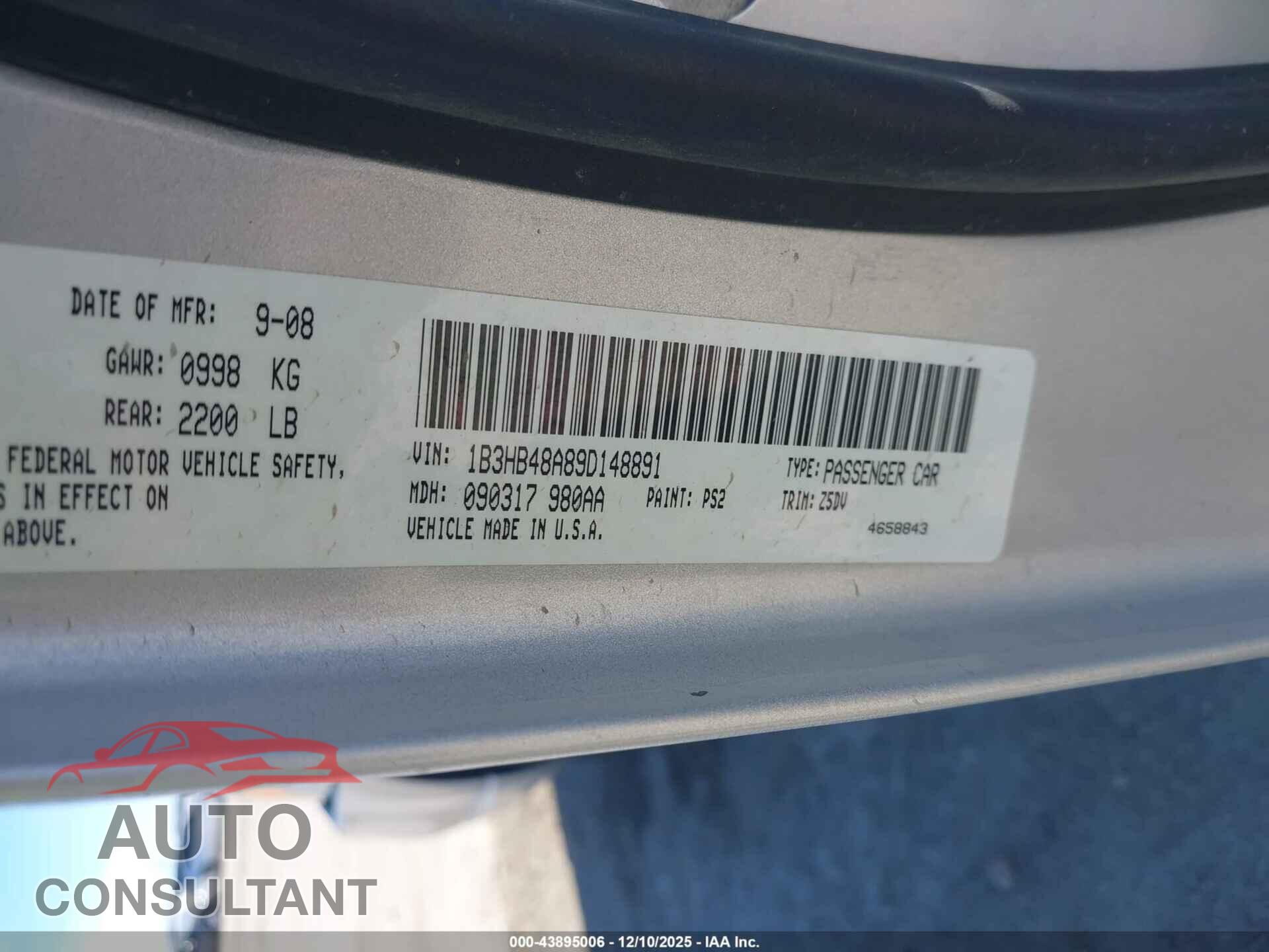 DODGE CALIBER 2009 - 1B3HB48A89D148891