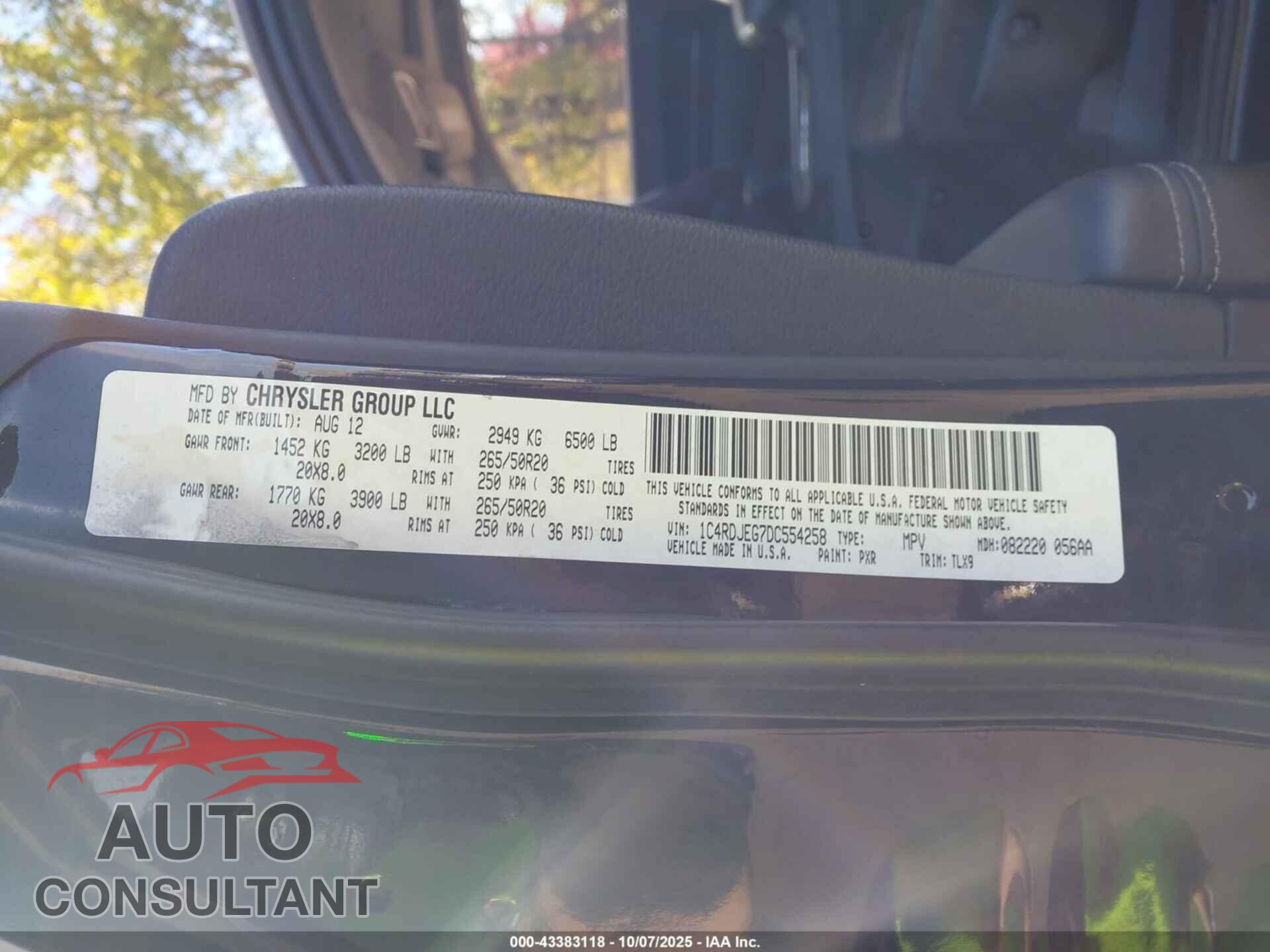 DODGE DURANGO 2013 - 1C4RDJEG7DC554258