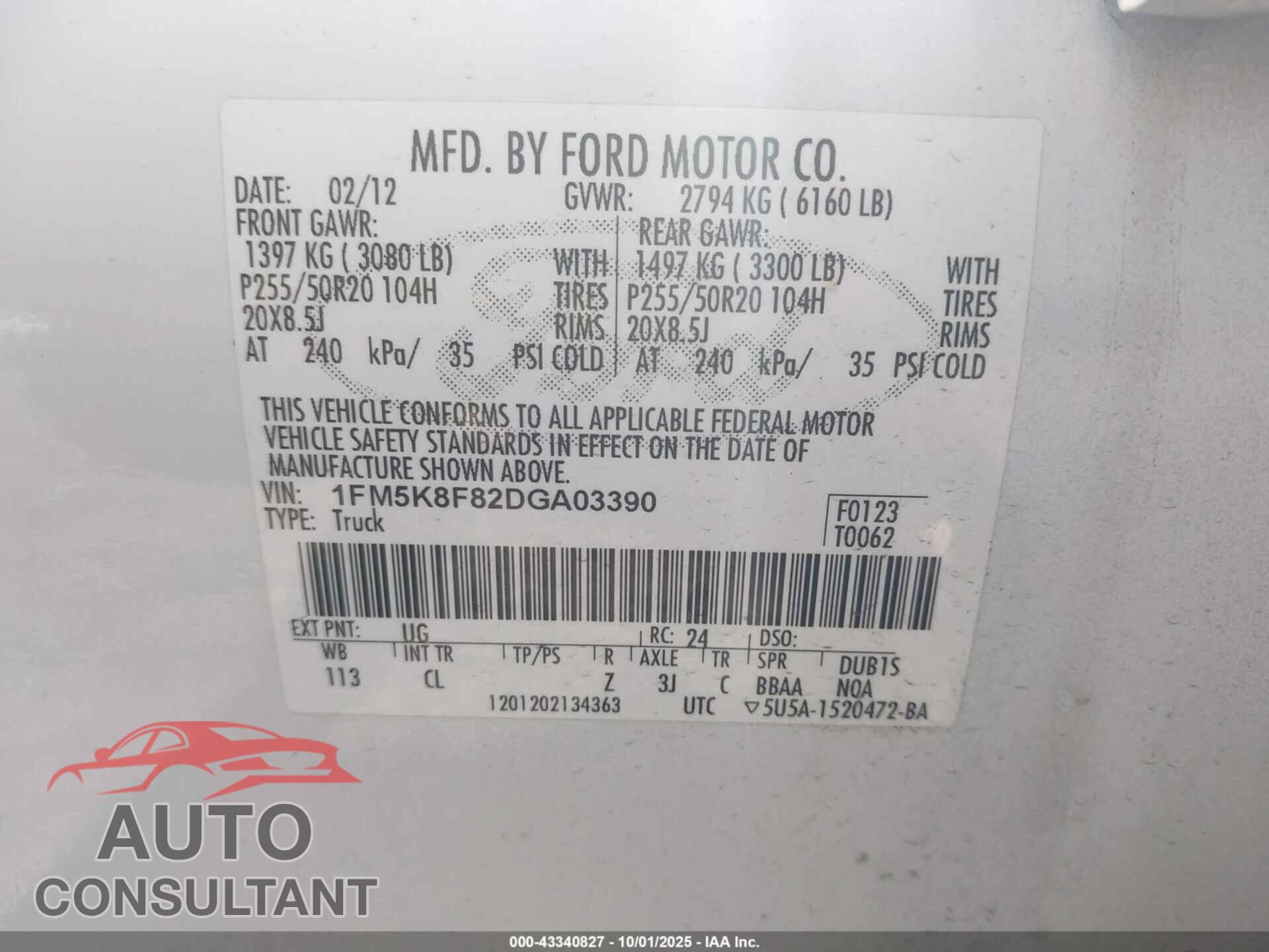 FORD EXPLORER 2013 - 1FM5K8F82DGA03390