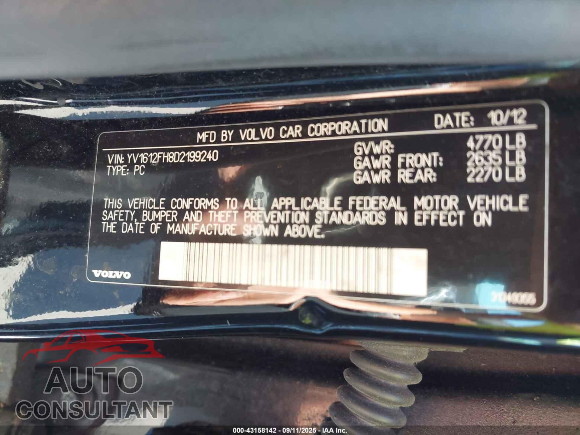 VOLVO S60 2013 - YV1612FH8D2199240