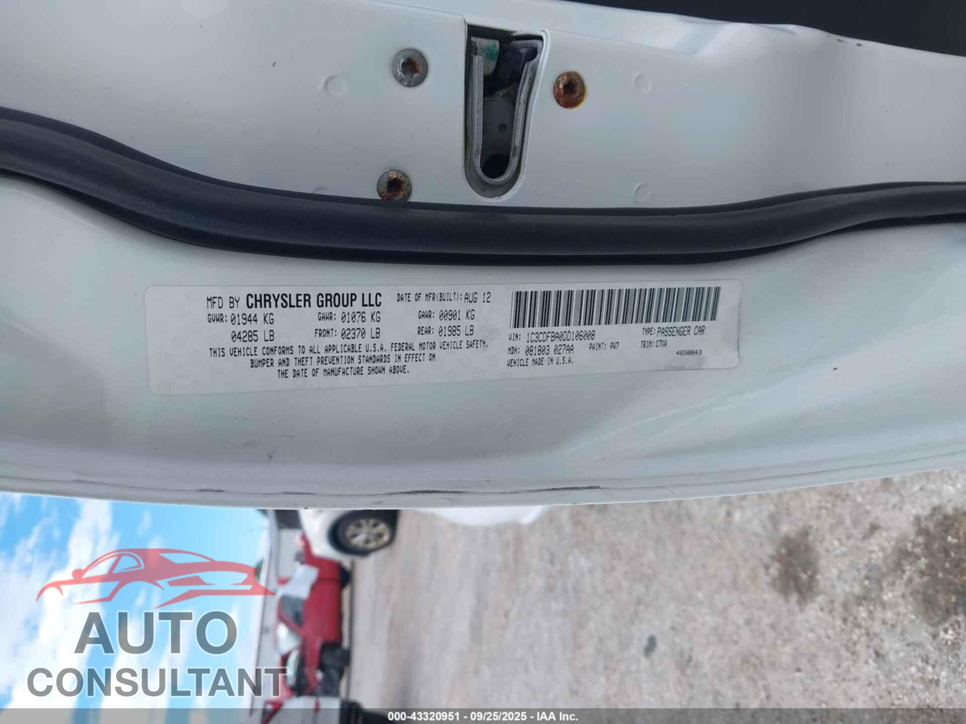 DODGE DART 2013 - 1C3CDFBA0DD106008