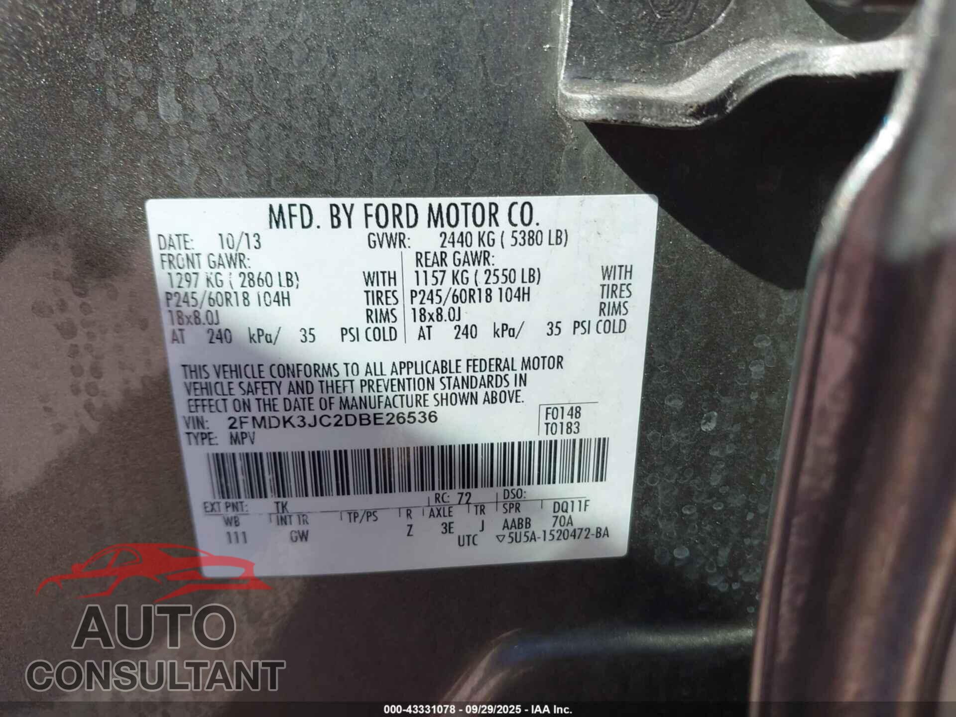 FORD EDGE 2013 - 2FMDK3JC2DBE26536