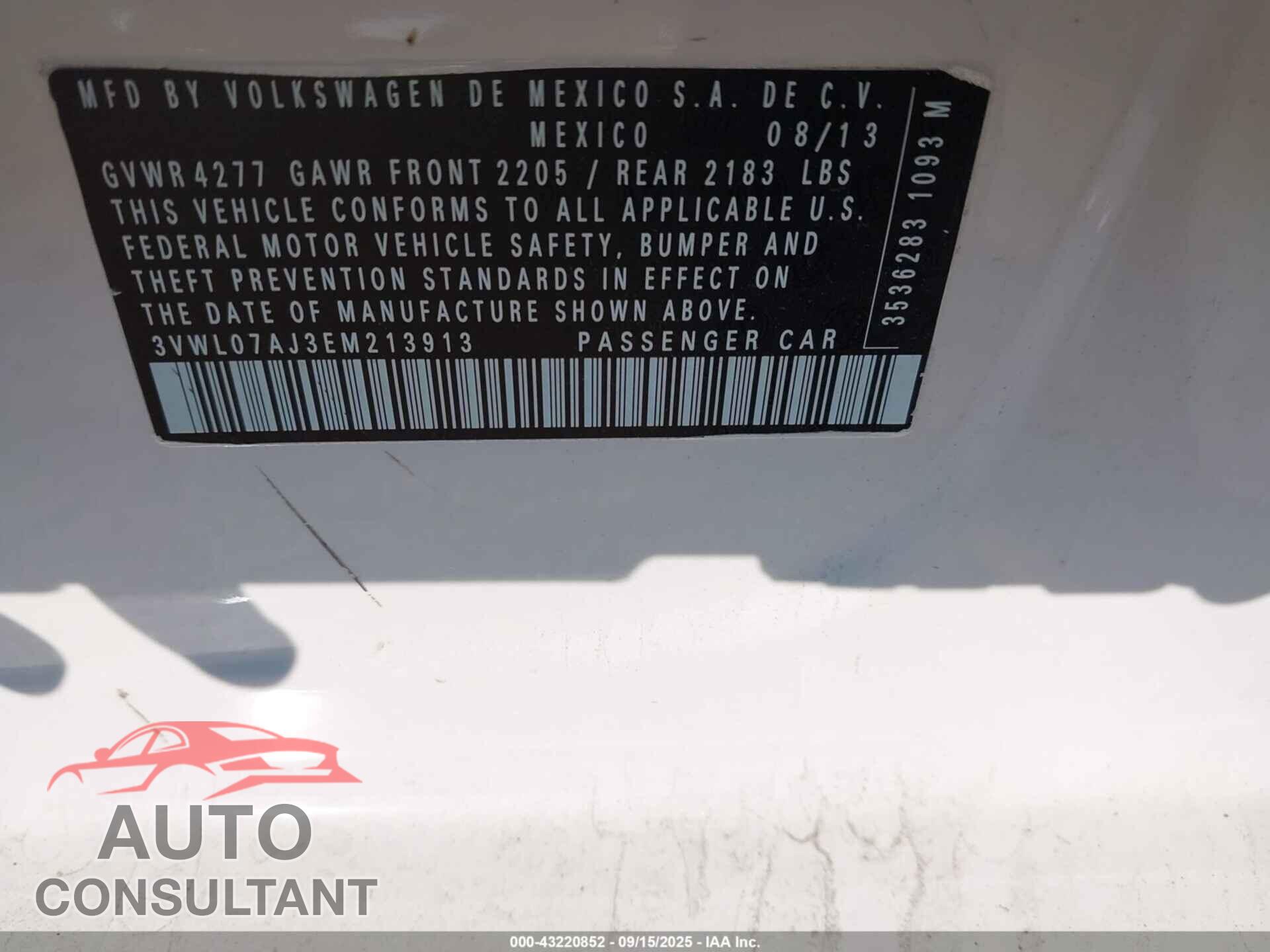 VOLKSWAGEN JETTA 2014 - 3VWL07AJ3EM213913