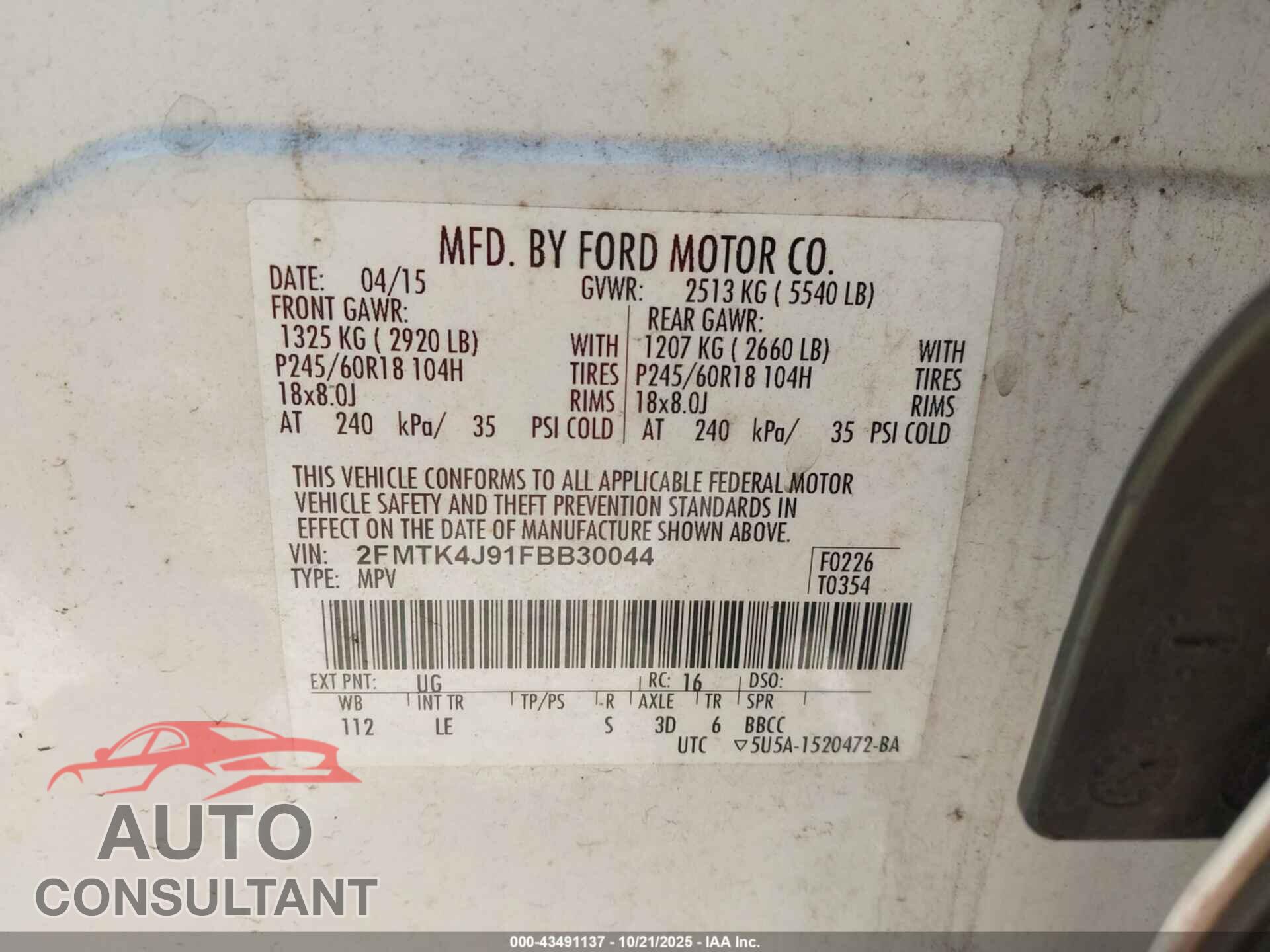 FORD EDGE 2015 - 2FMTK4J91FBB30044
