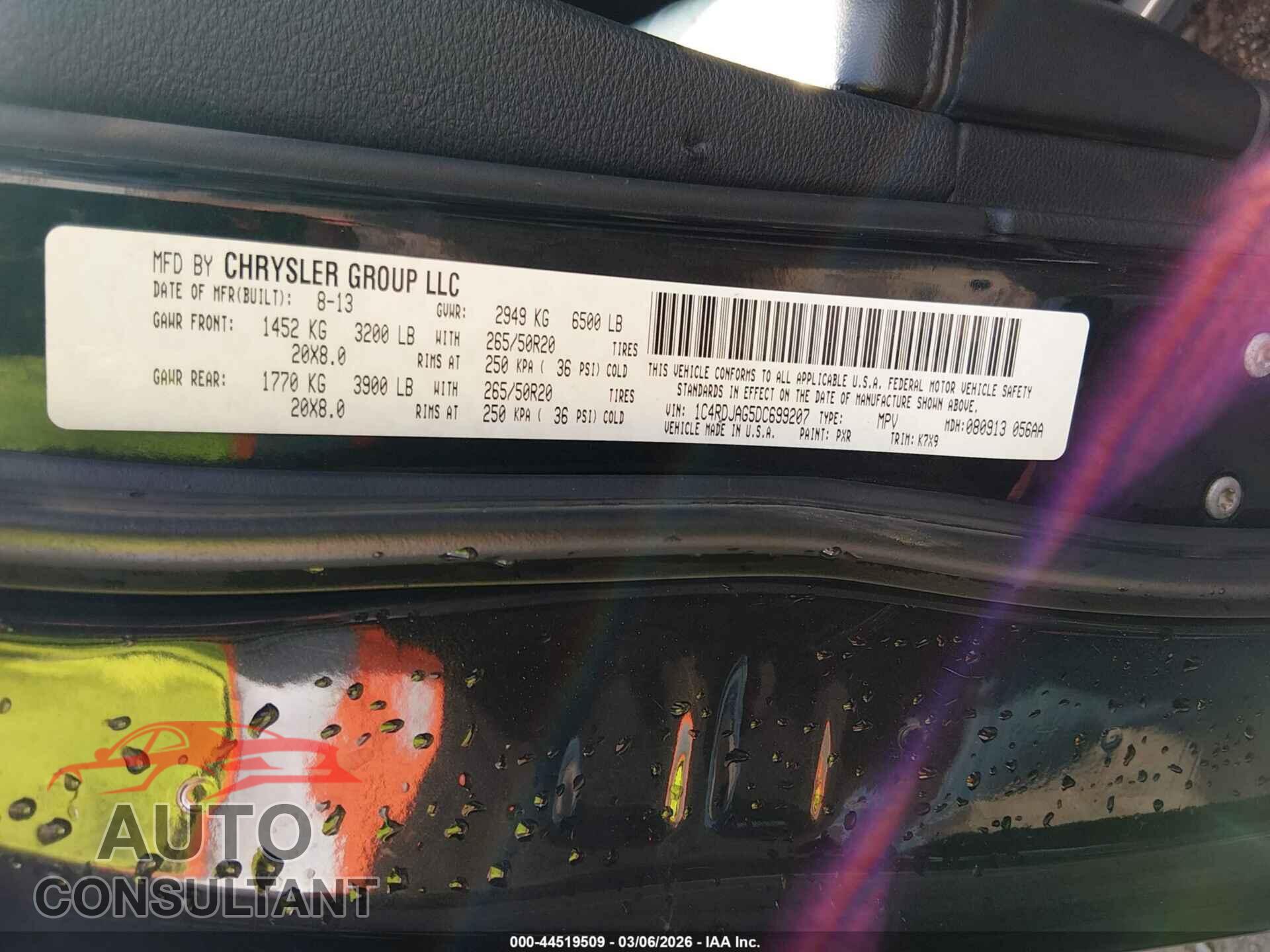 DODGE DURANGO 2013 - 1C4RDJAG5DC699207