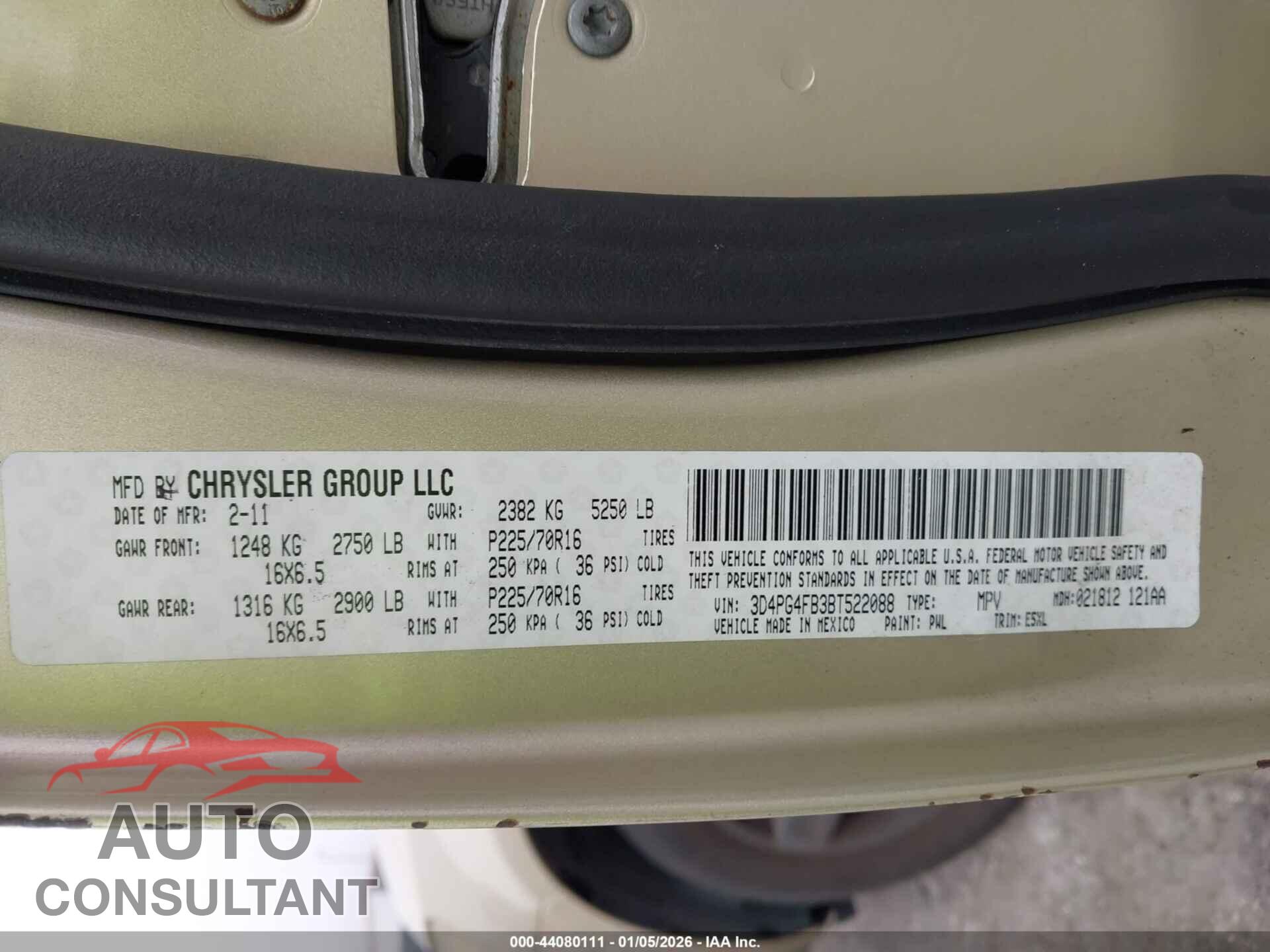 DODGE JOURNEY 2011 - 3D4PG4FB3BT522088