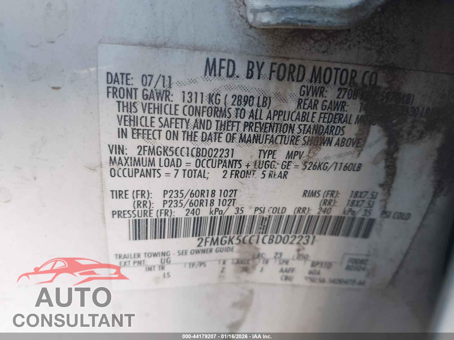FORD FLEX 2012 - 2FMGK5CC1CBD02231