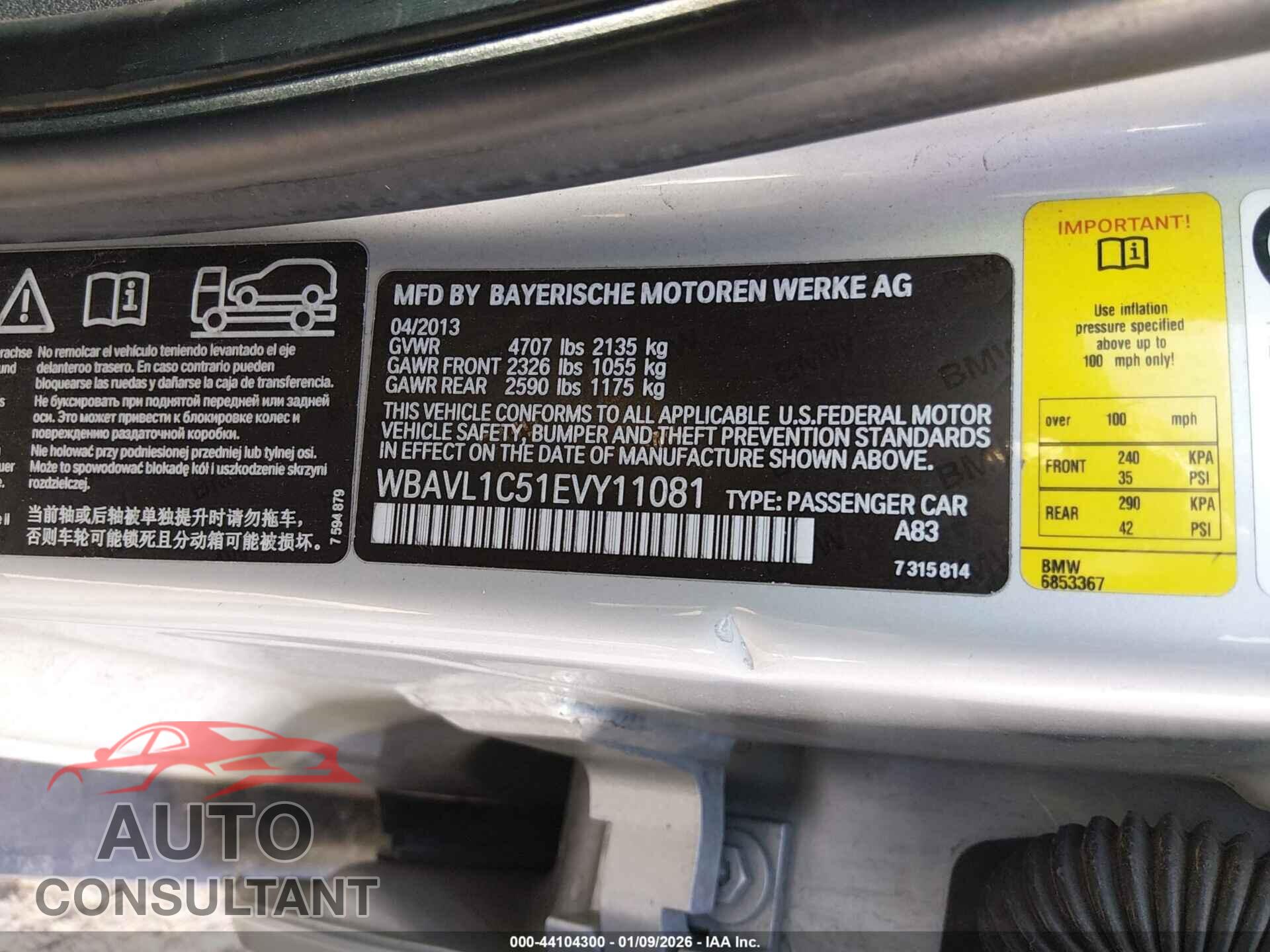 BMW X1 2014 - WBAVL1C51EVY11081