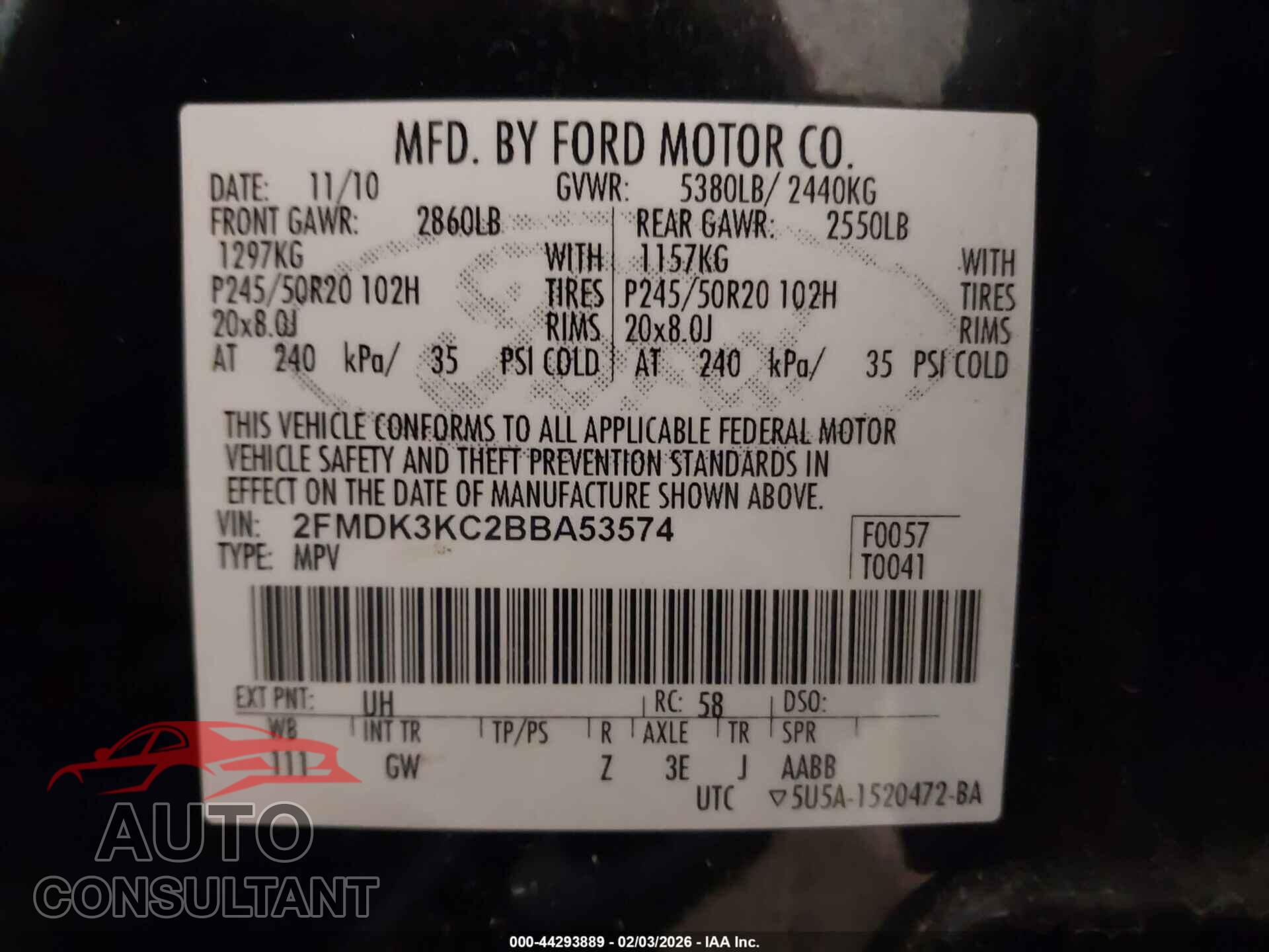 FORD EDGE 2011 - 2FMDK3KC2BBA53574