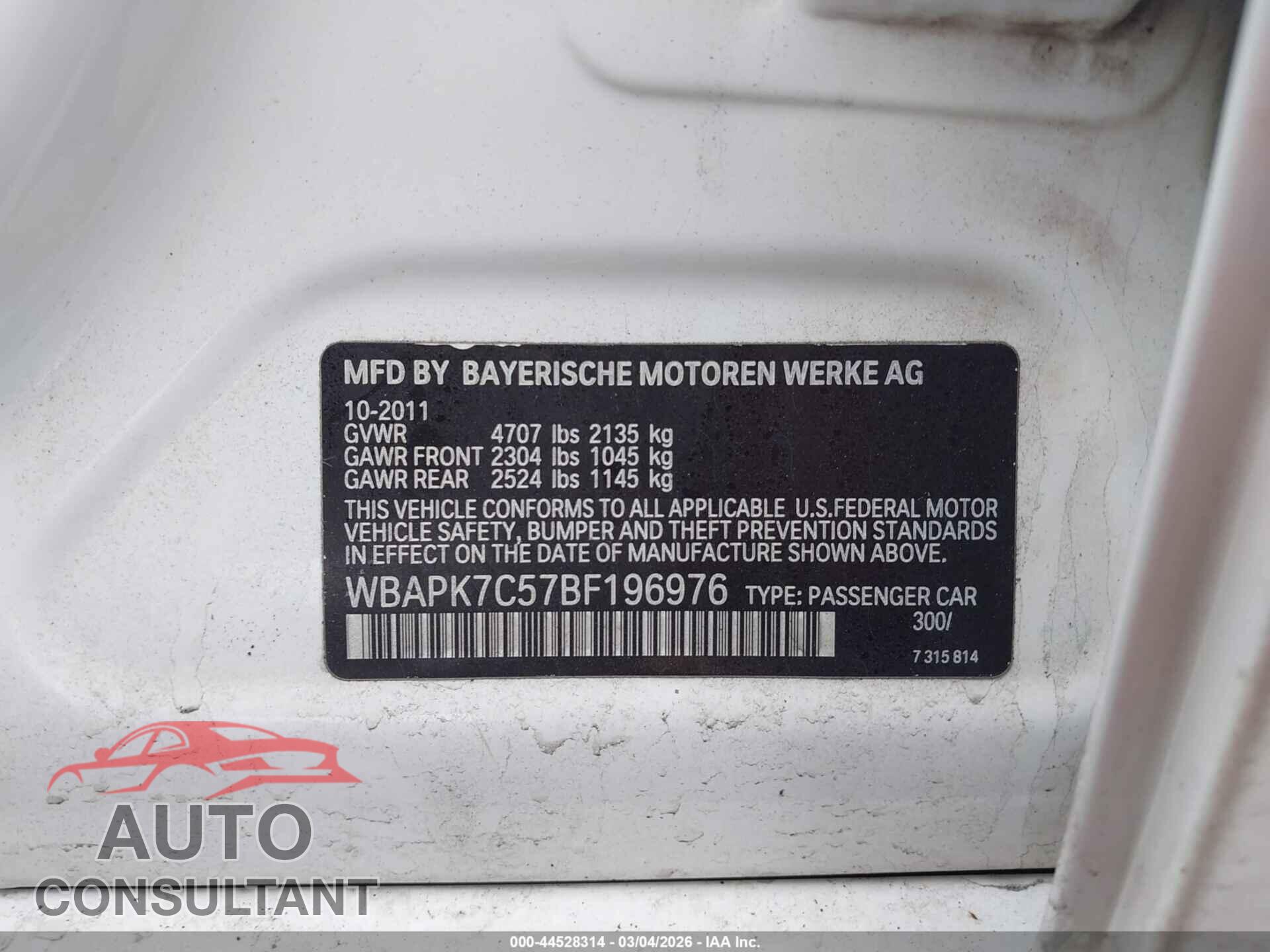 BMW 328I 2011 - WBAPK7C57BF196976