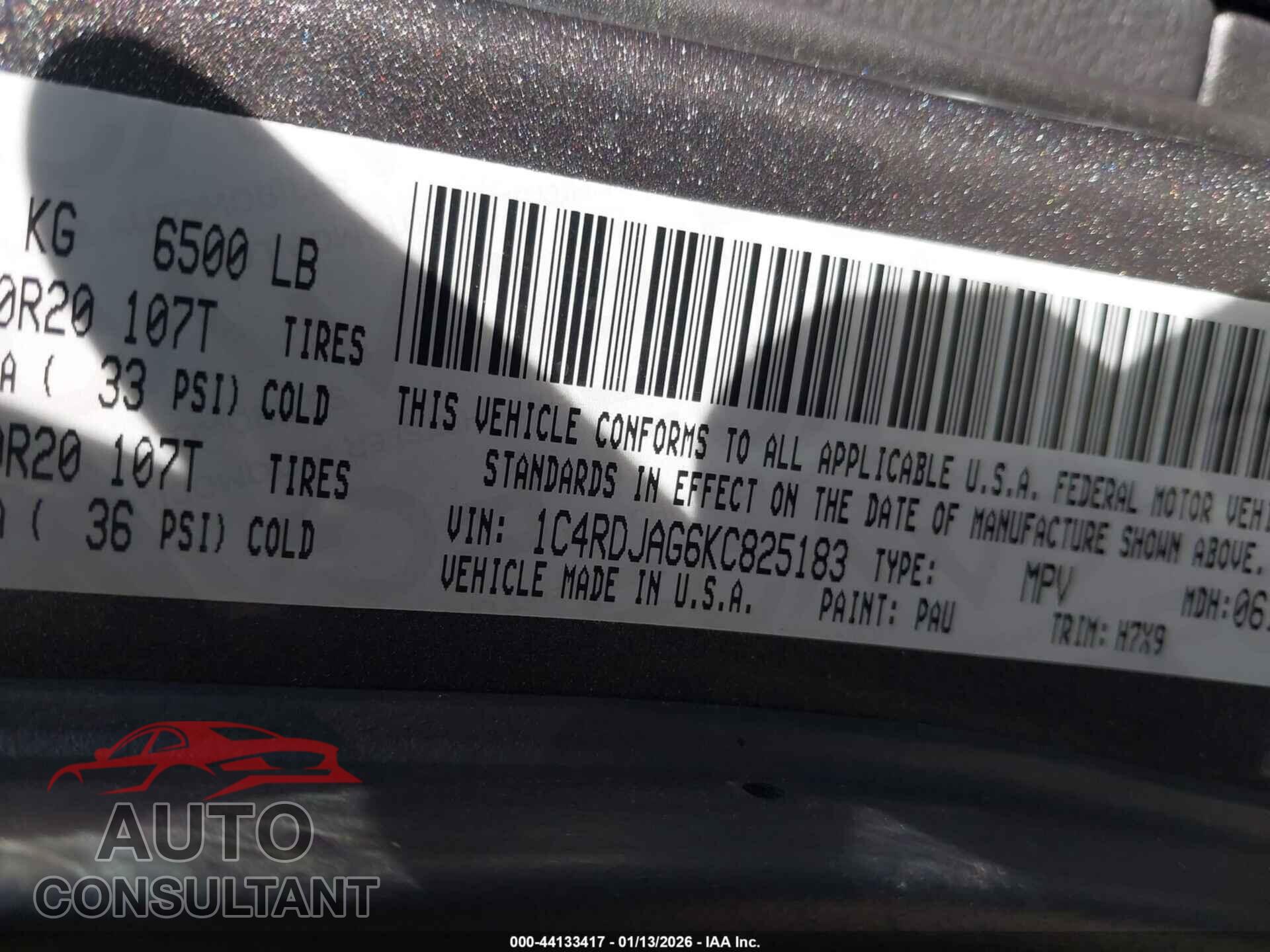 DODGE DURANGO 2019 - 1C4RDJAG6KC825183