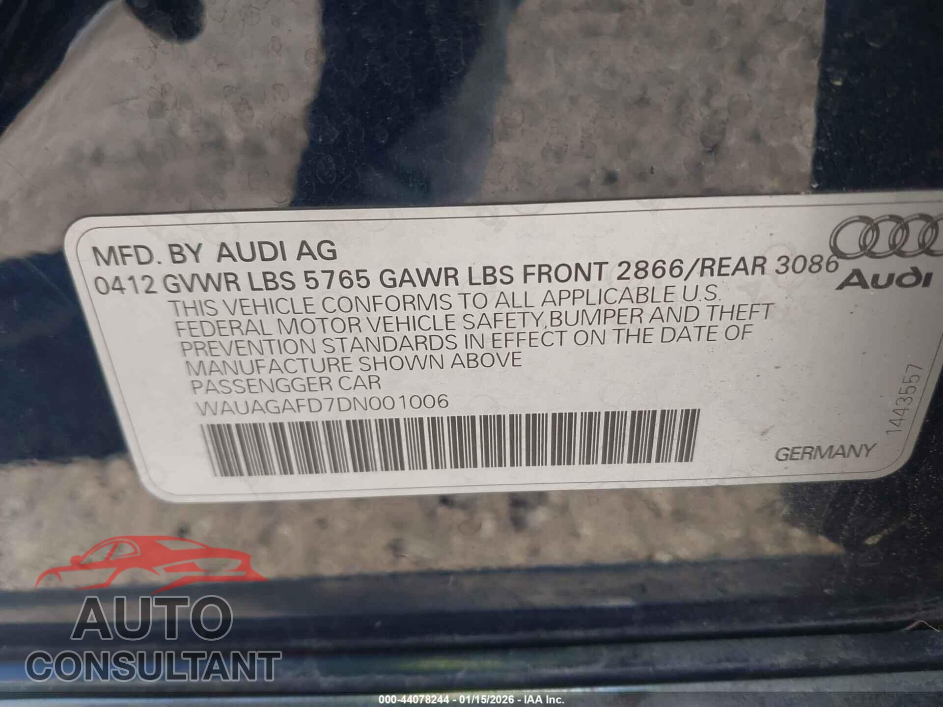 AUDI A8 2013 - WAUAGAFD7DN001006