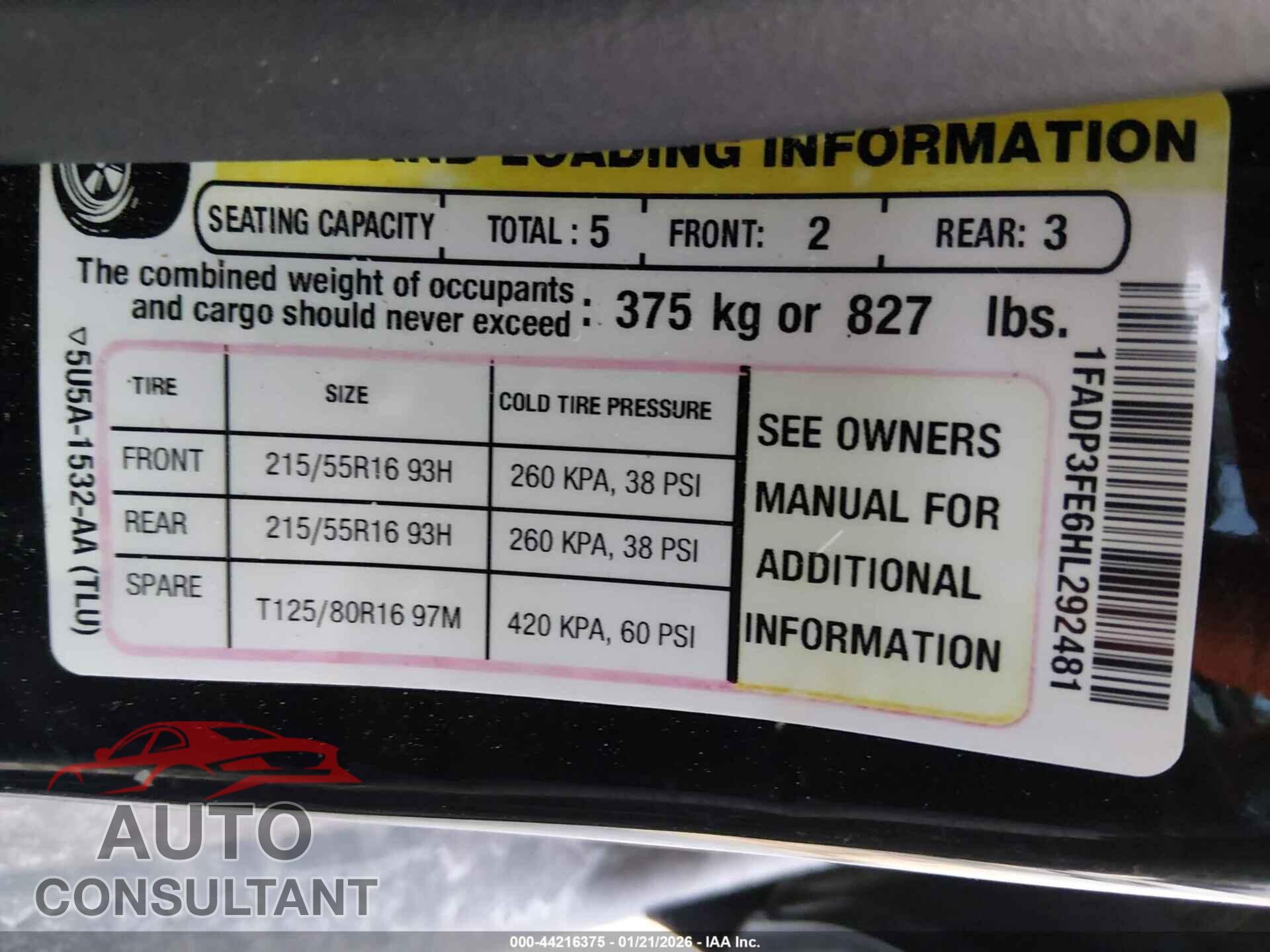 FORD FOCUS 2017 - 1FADP3FE6HL292481