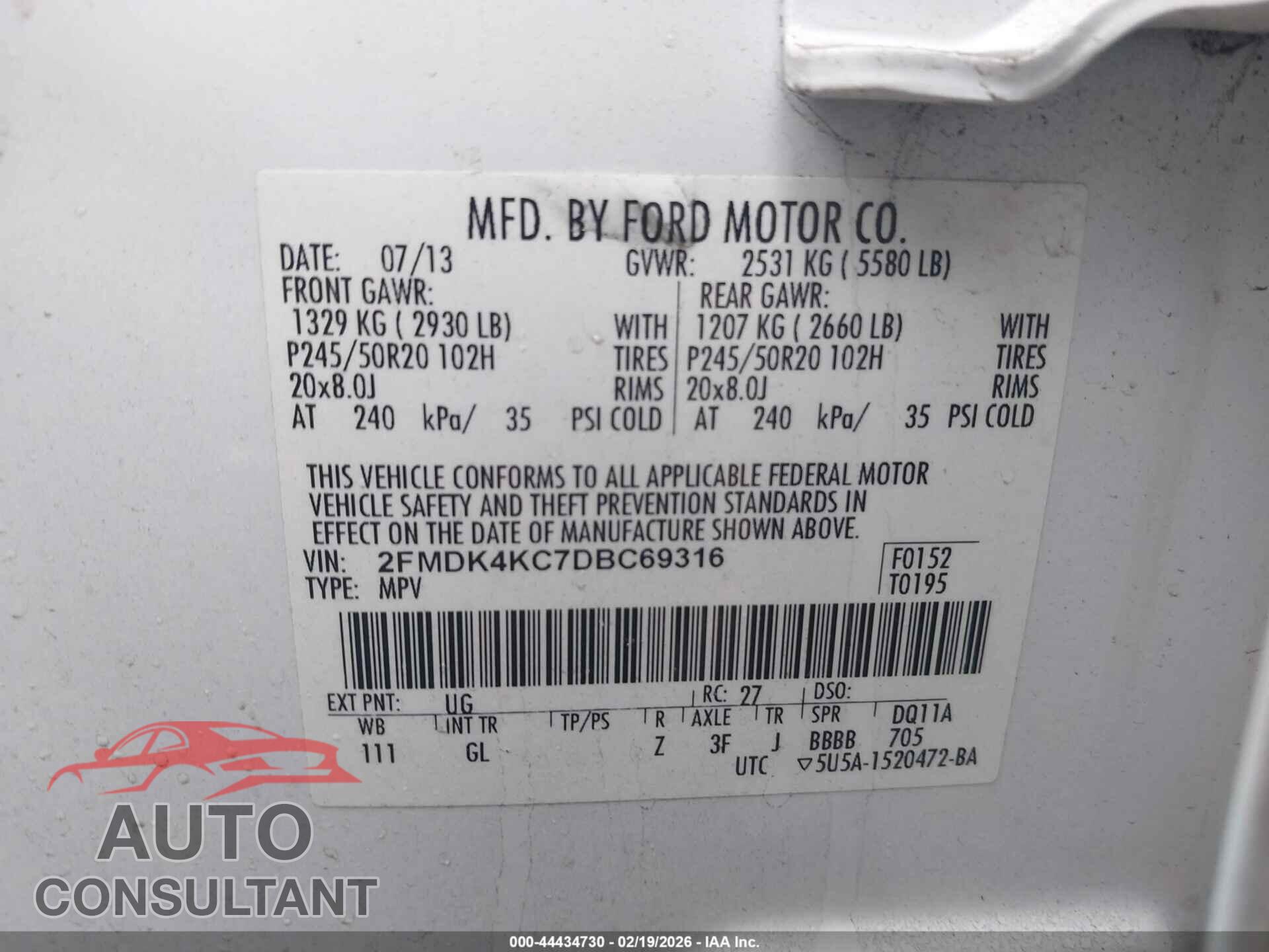 FORD EDGE 2013 - 2FMDK4KC7DBC69316