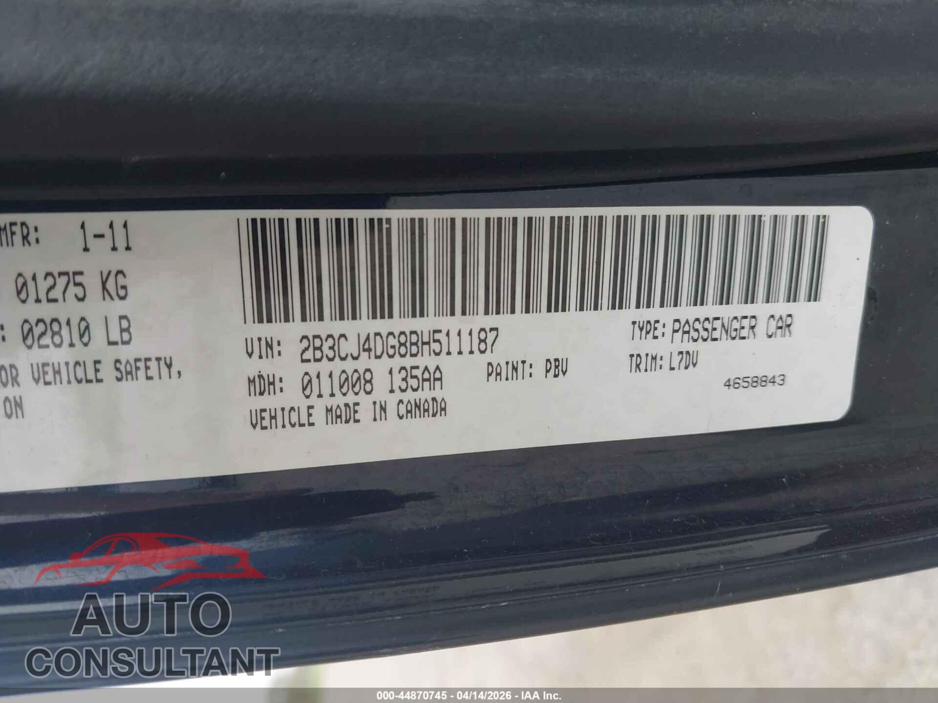 DODGE CHALLENGER 2011 - 2B3CJ4DG8BH511187
