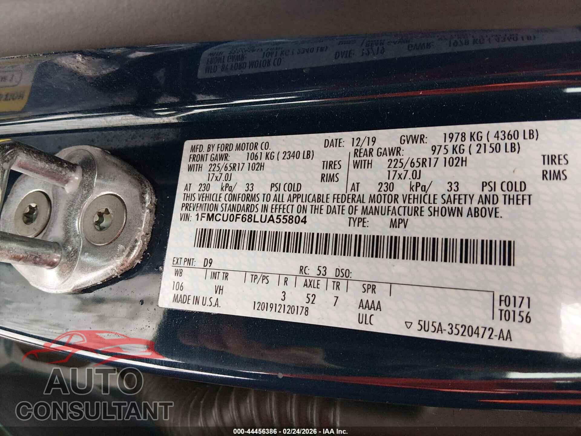 FORD ESCAPE 2020 - 1FMCU0F68LUA55804