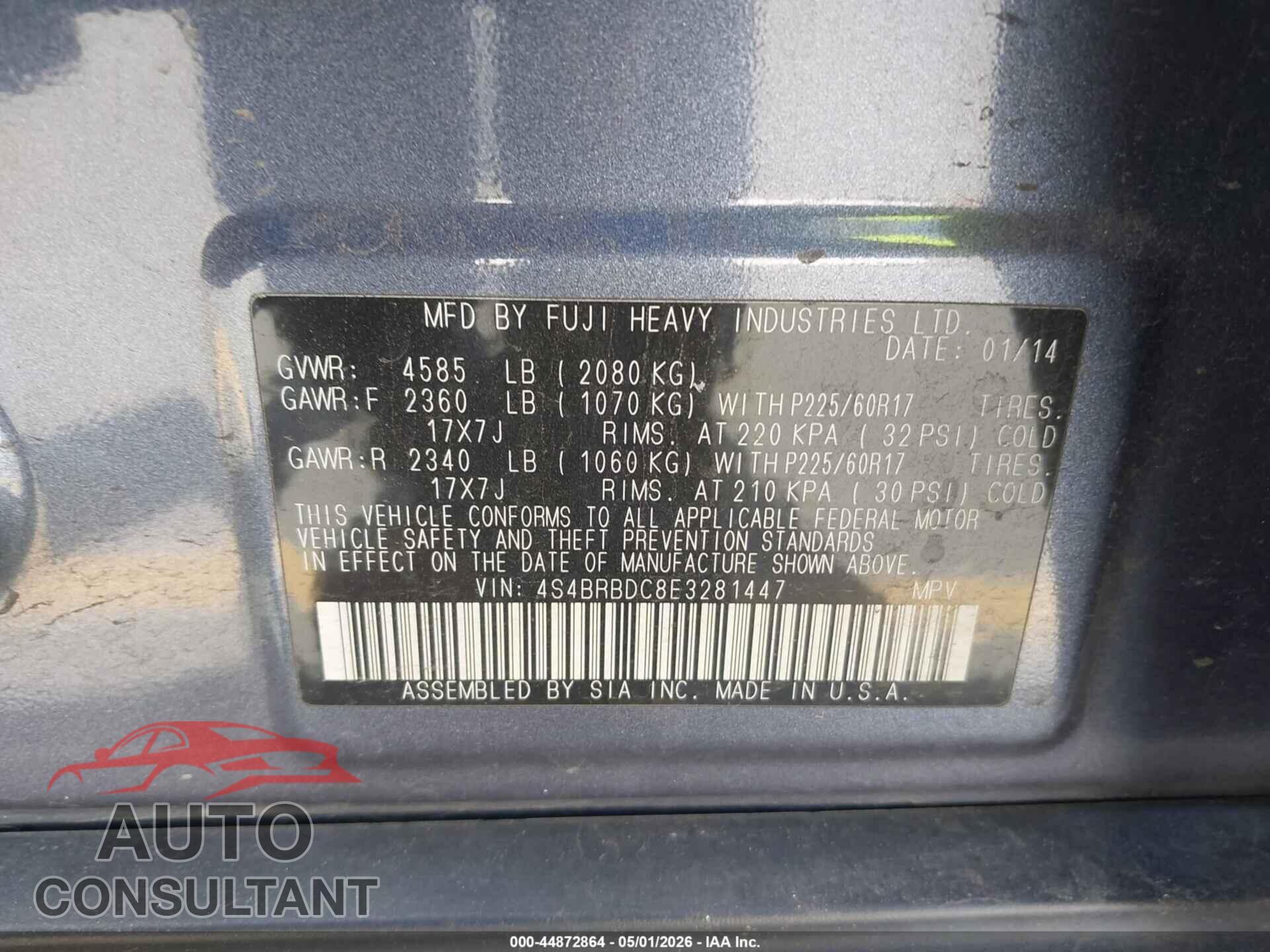 SUBARU OUTBACK 2014 - 4S4BRBDC8E3281447