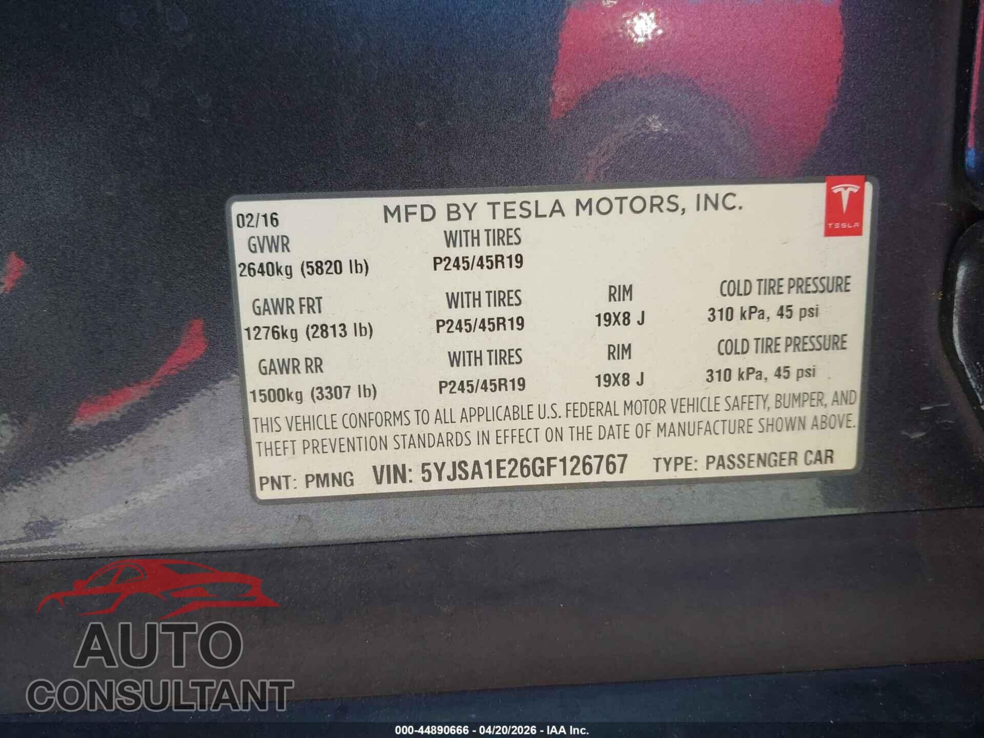TESLA MODEL S 2016 - 5YJSA1E26GF126767