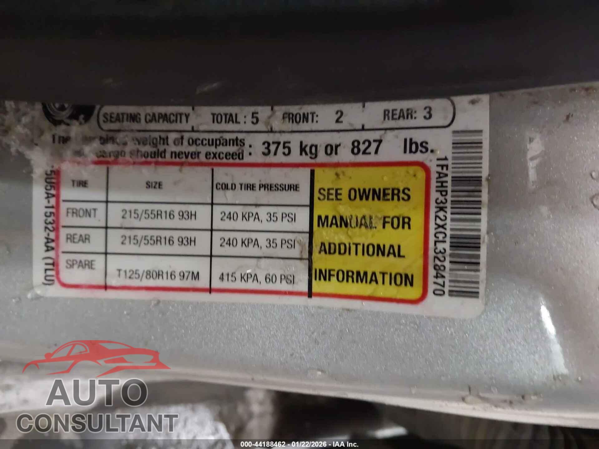 FORD FOCUS 2012 - 1FAHP3K2XCL328470