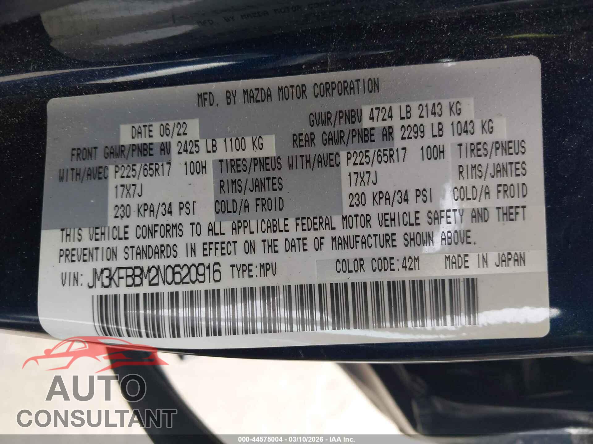 MAZDA CX-5 2022 - JM3KFBBM2N0620916