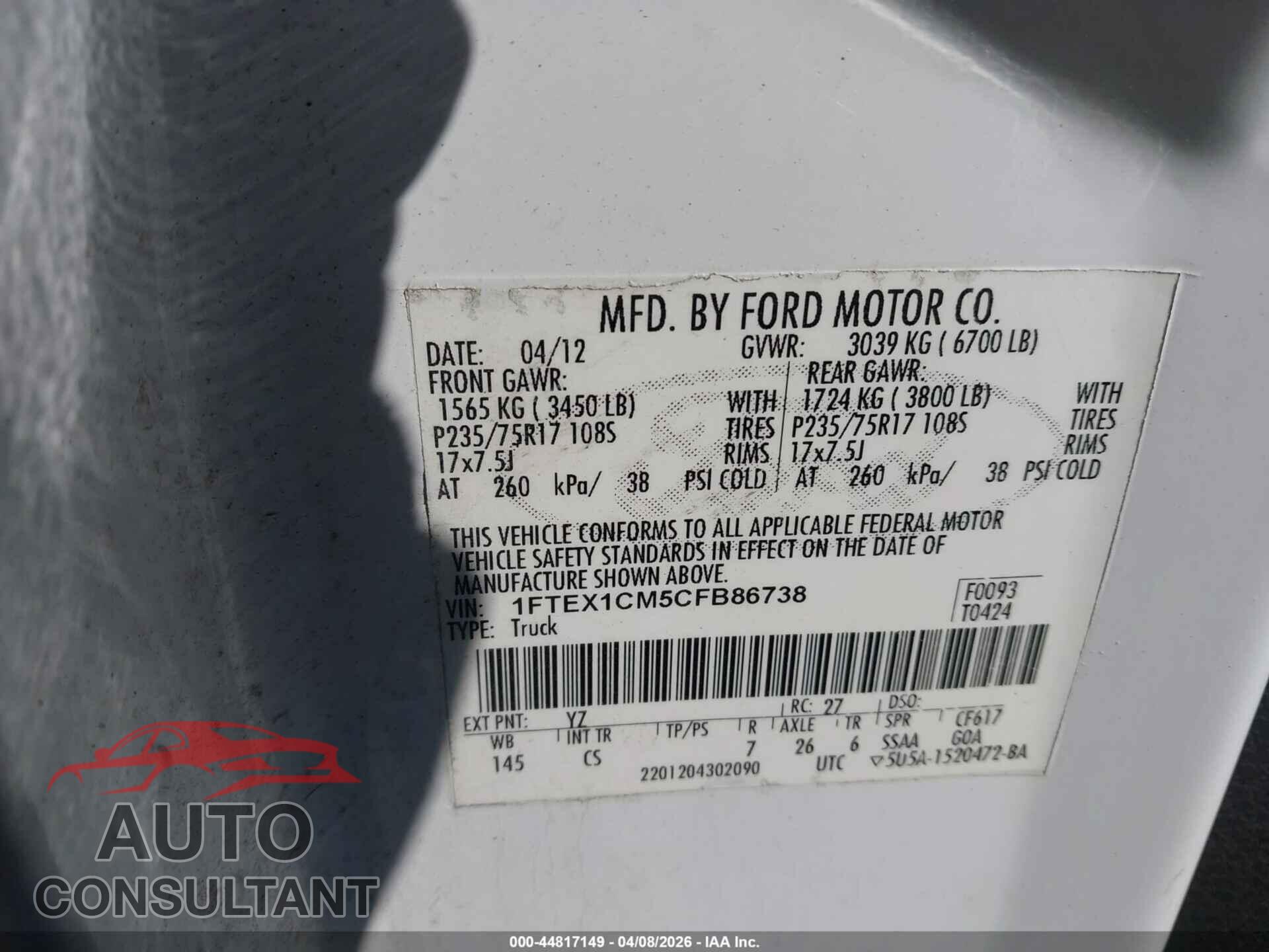 FORD F-150 2012 - 1FTEX1CM5CFB86738
