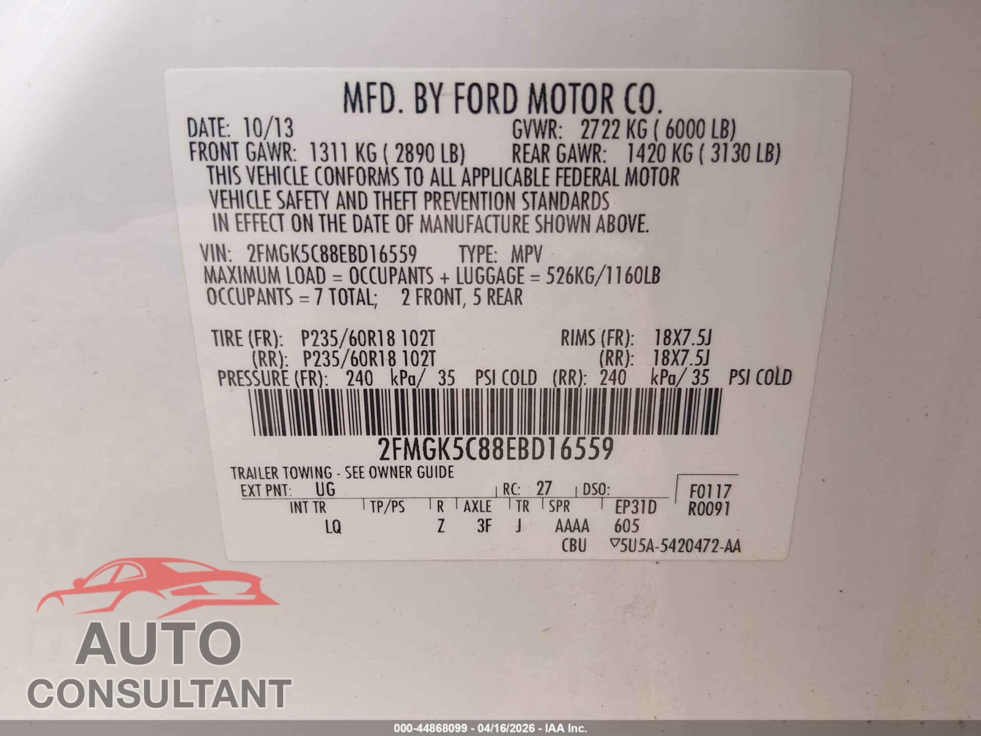 FORD FLEX 2014 - 2FMGK5C88EBD16559