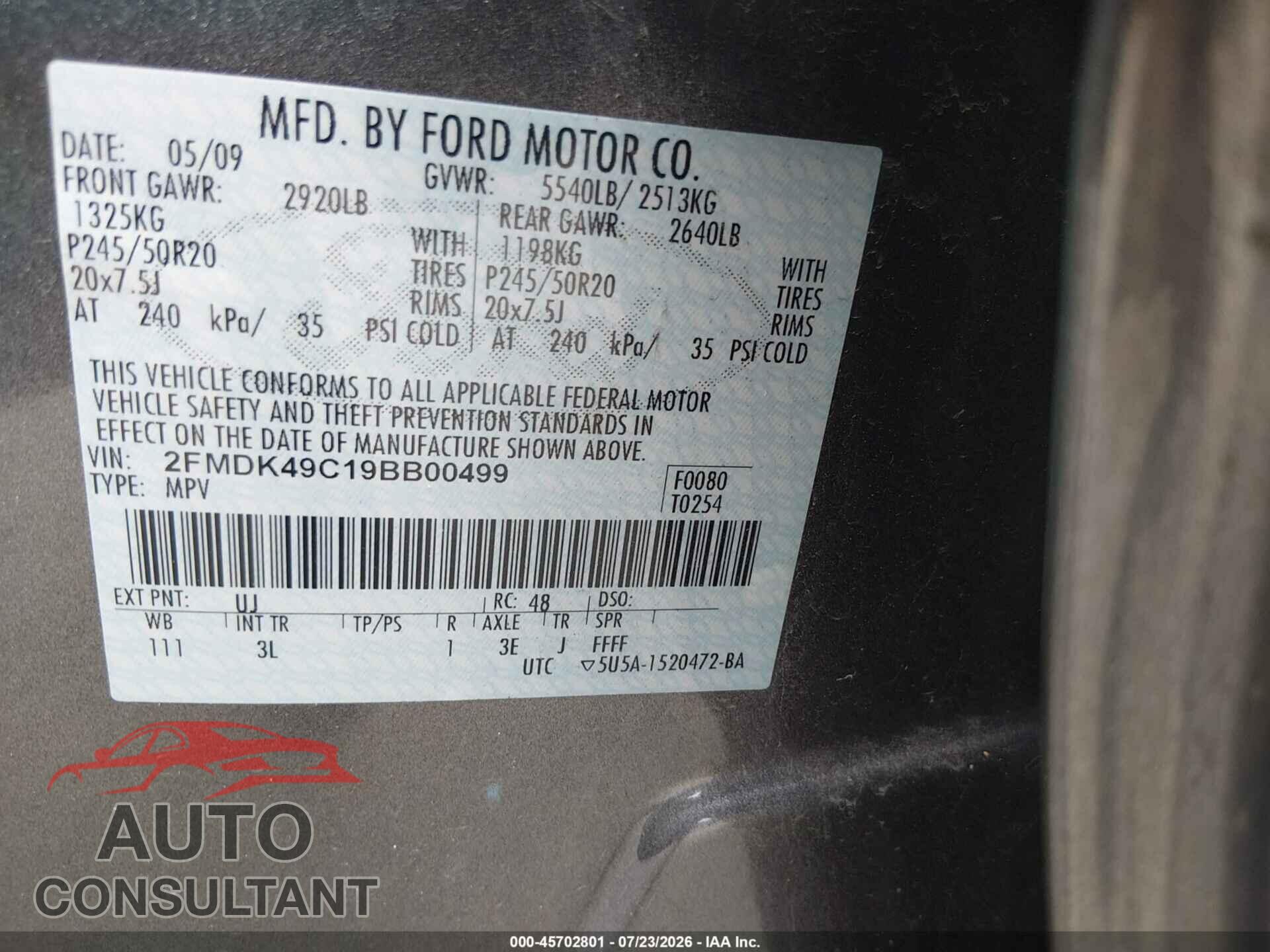 FORD EDGE 2009 - 2FMDK49C19BB00499