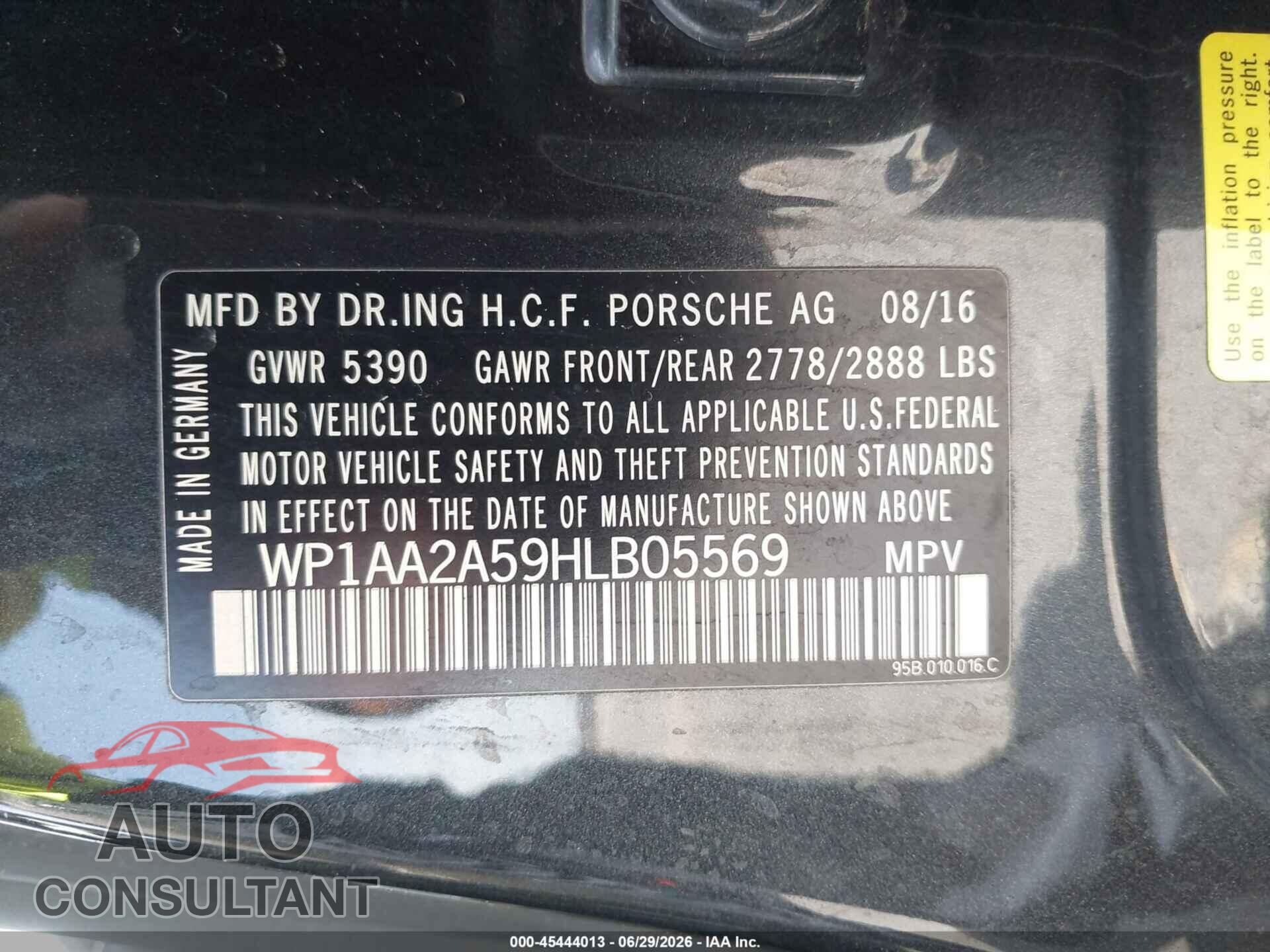 PORSCHE MACAN 2017 - WP1AA2A59HLB05569