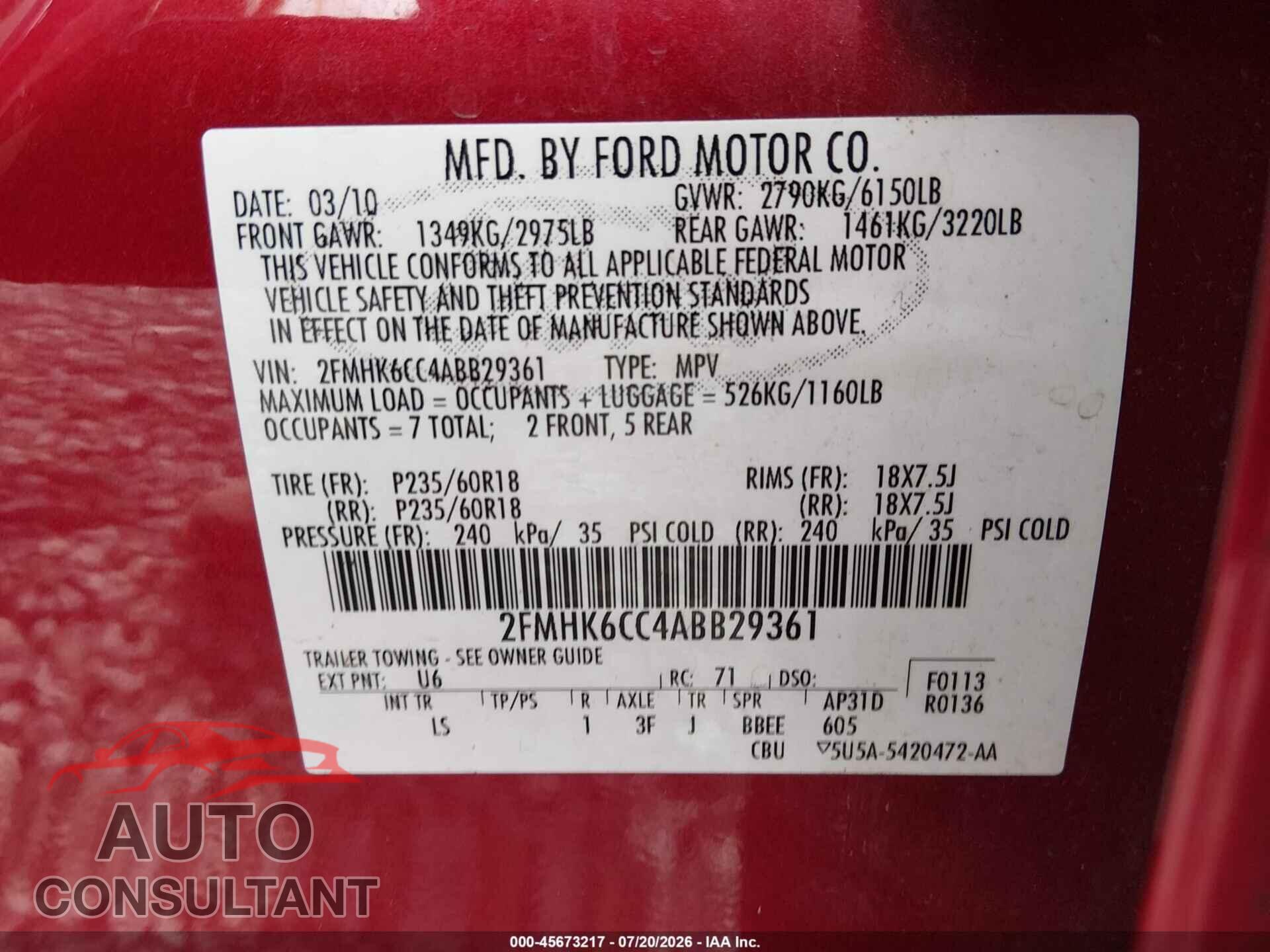 FORD FLEX 2010 - 2FMHK6CC4ABB29361