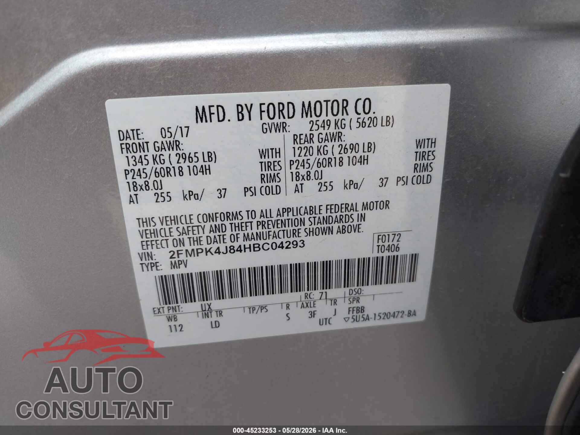 FORD EDGE 2017 - 2FMPK4J84HBC04293