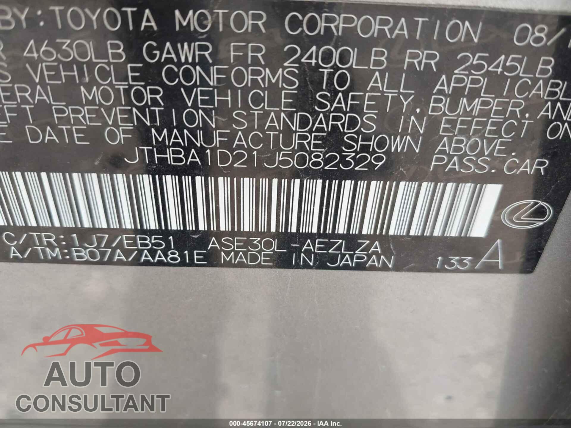 LEXUS IS 300 2018 - JTHBA1D21J5082329