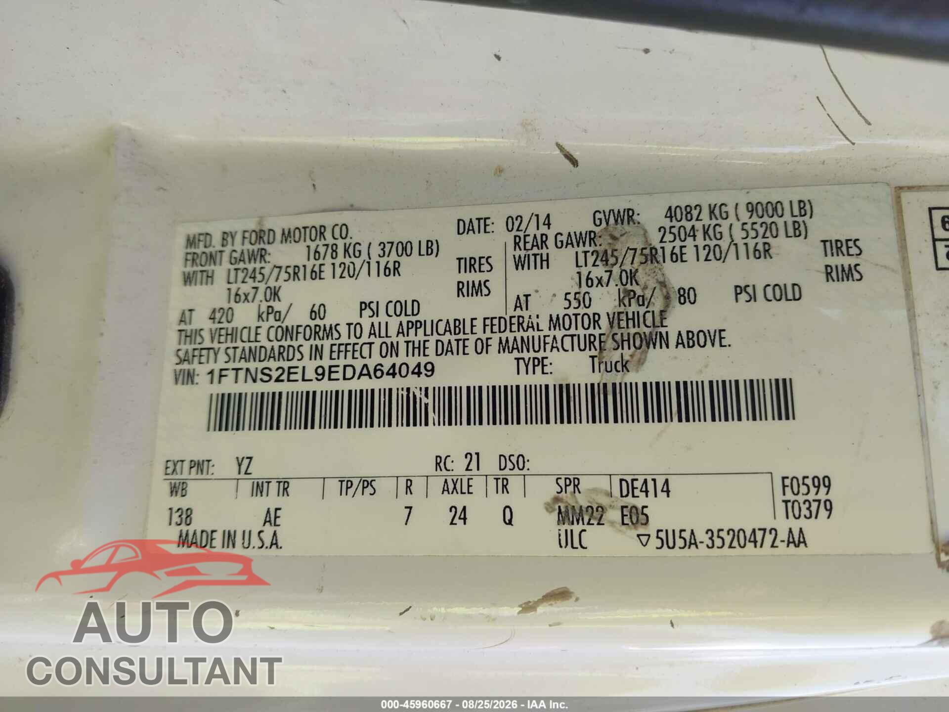 FORD E-250 2014 - 1FTNS2EL9EDA64049