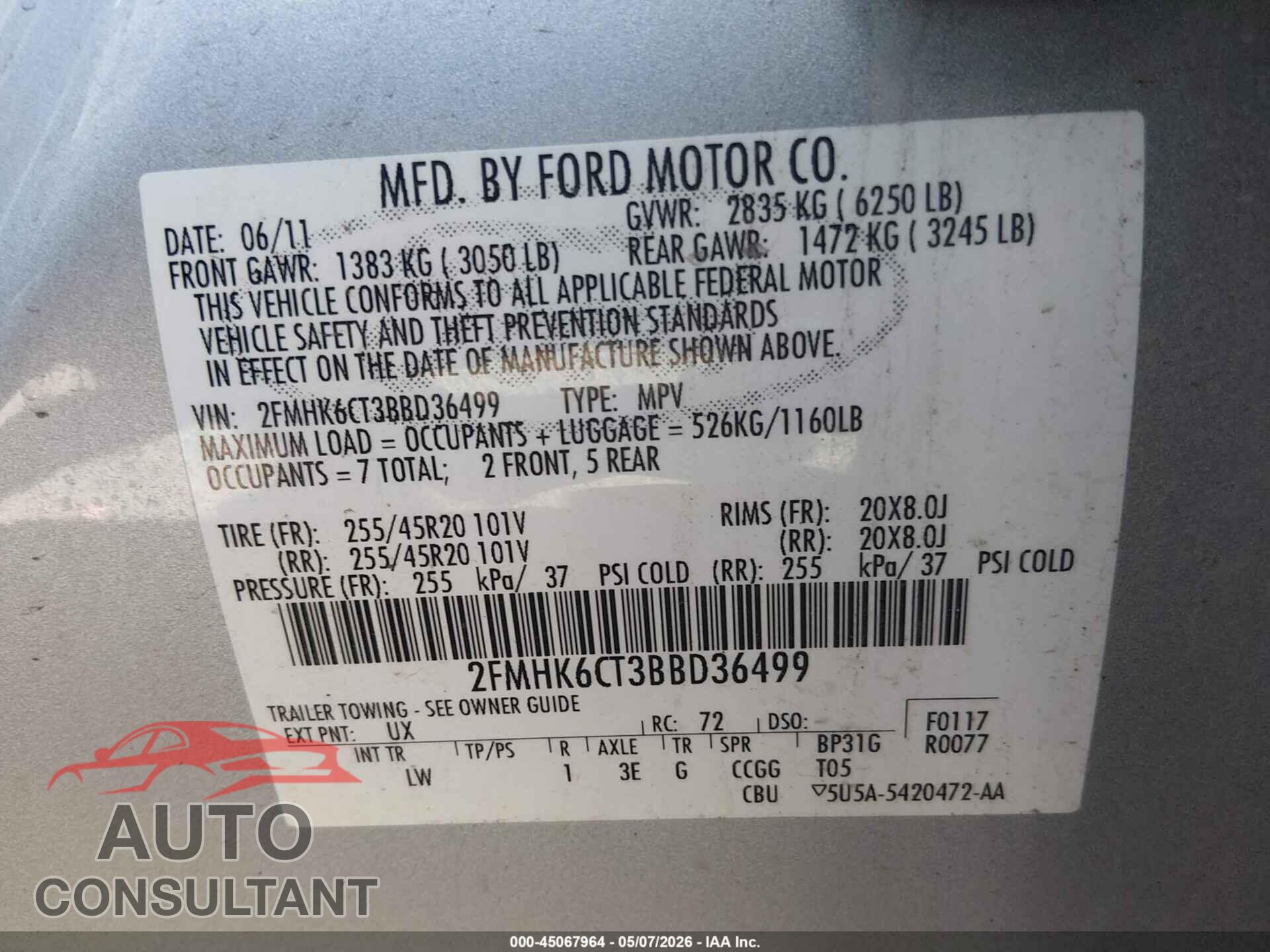 FORD FLEX 2011 - 2FMHK6CT3BBD36499