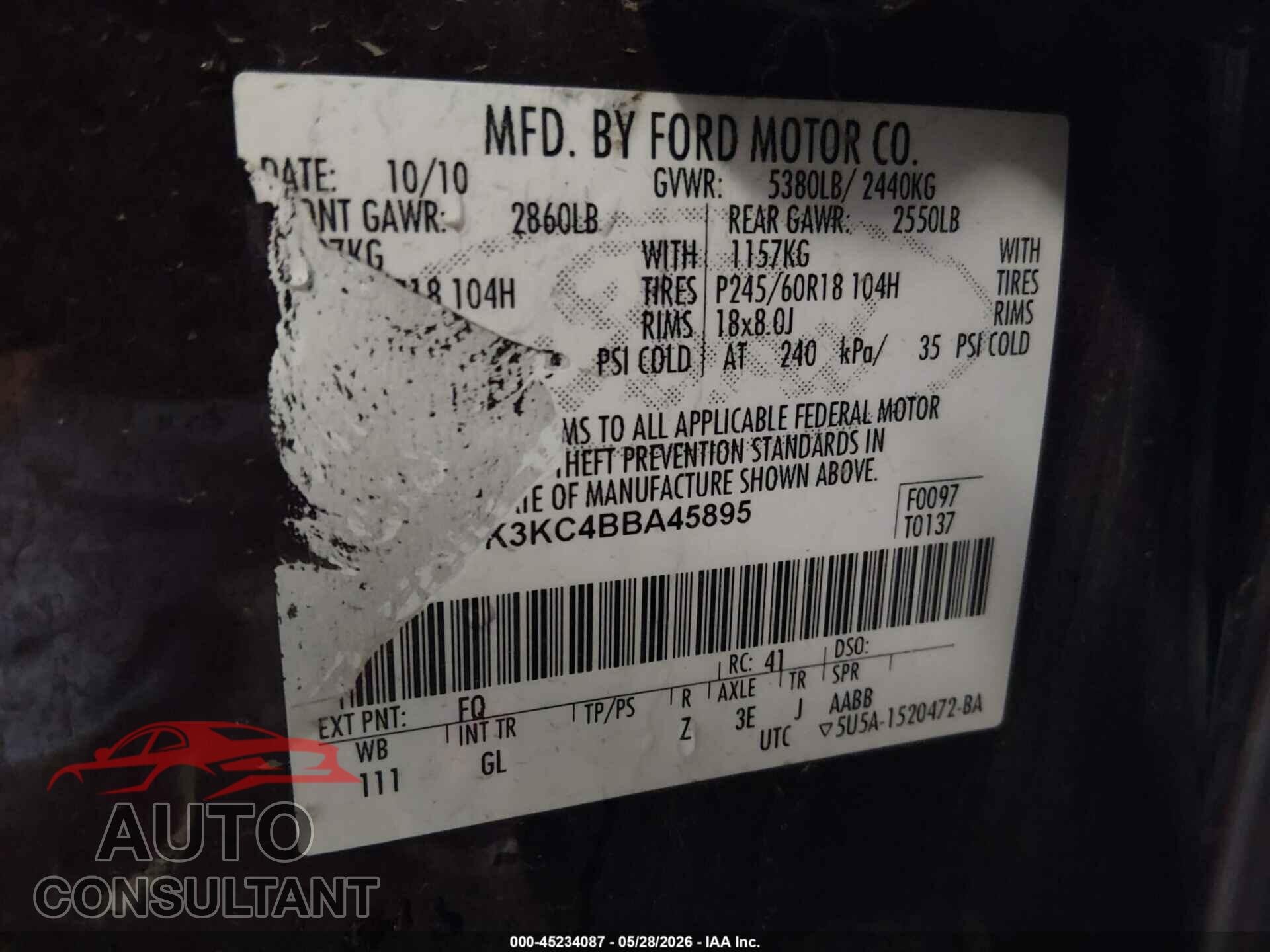 FORD EDGE 2011 - 2FMDK3KC4BBA45895