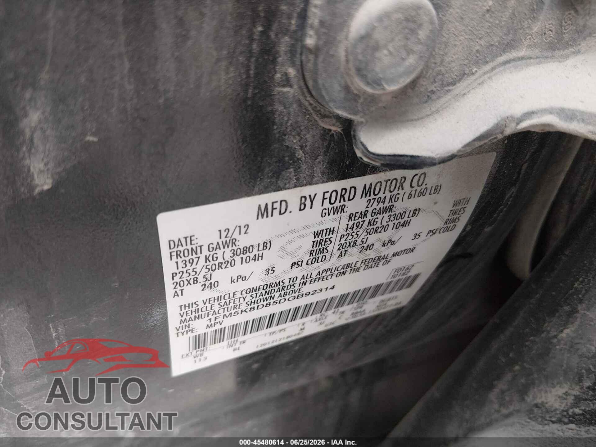 FORD EXPLORER 2013 - 1FM5K8D85DGB92314