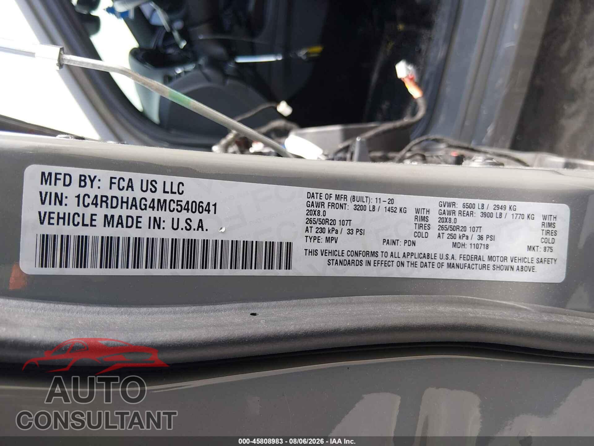 DODGE DURANGO 2021 - 1C4RDHAG4MC540641